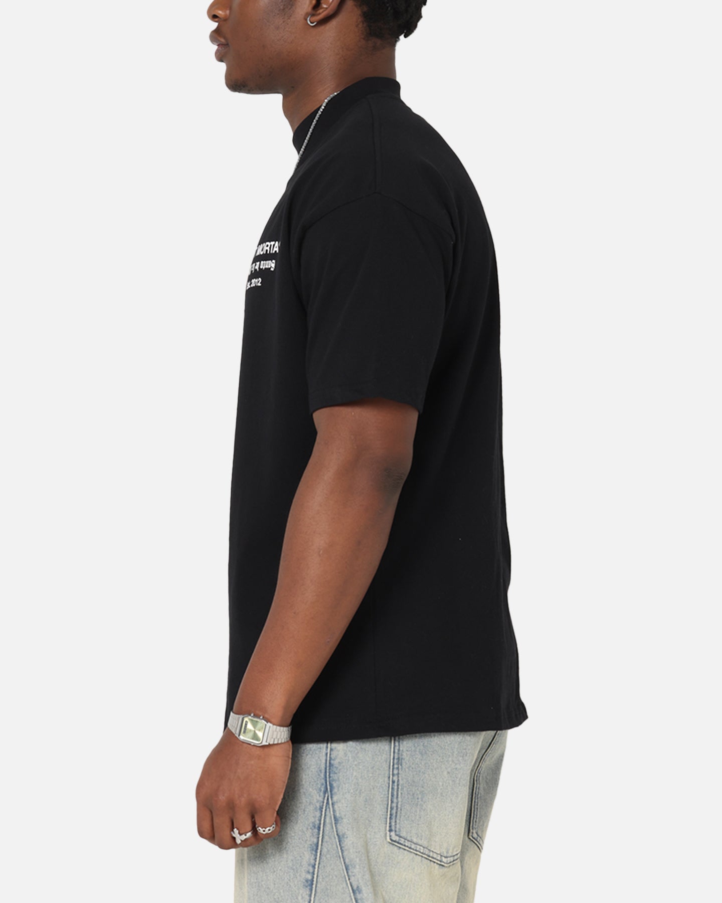 Saint Morta Muerte Mock Neck T-Shirt Black、mySite、zt4zffjzw