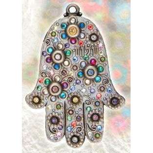 Michal Golan Silvertone Floral Wall Hamsa with Hebrew Lettering、mySite、topwebapps