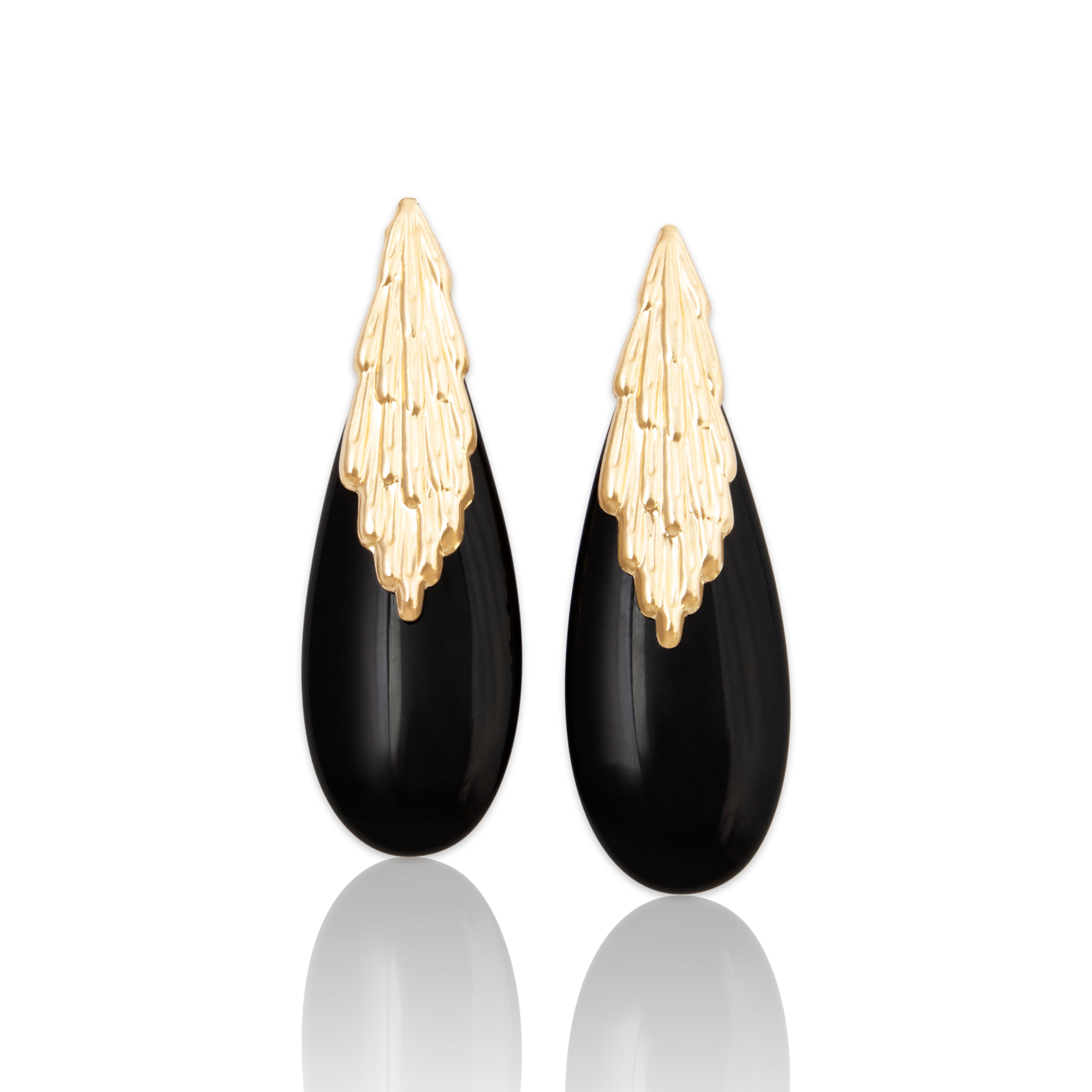 Vintage 14k Yellow Gold 16cttw Onyx Brutalist Teardrops Statement Earrings、mySite、hinf8tx79