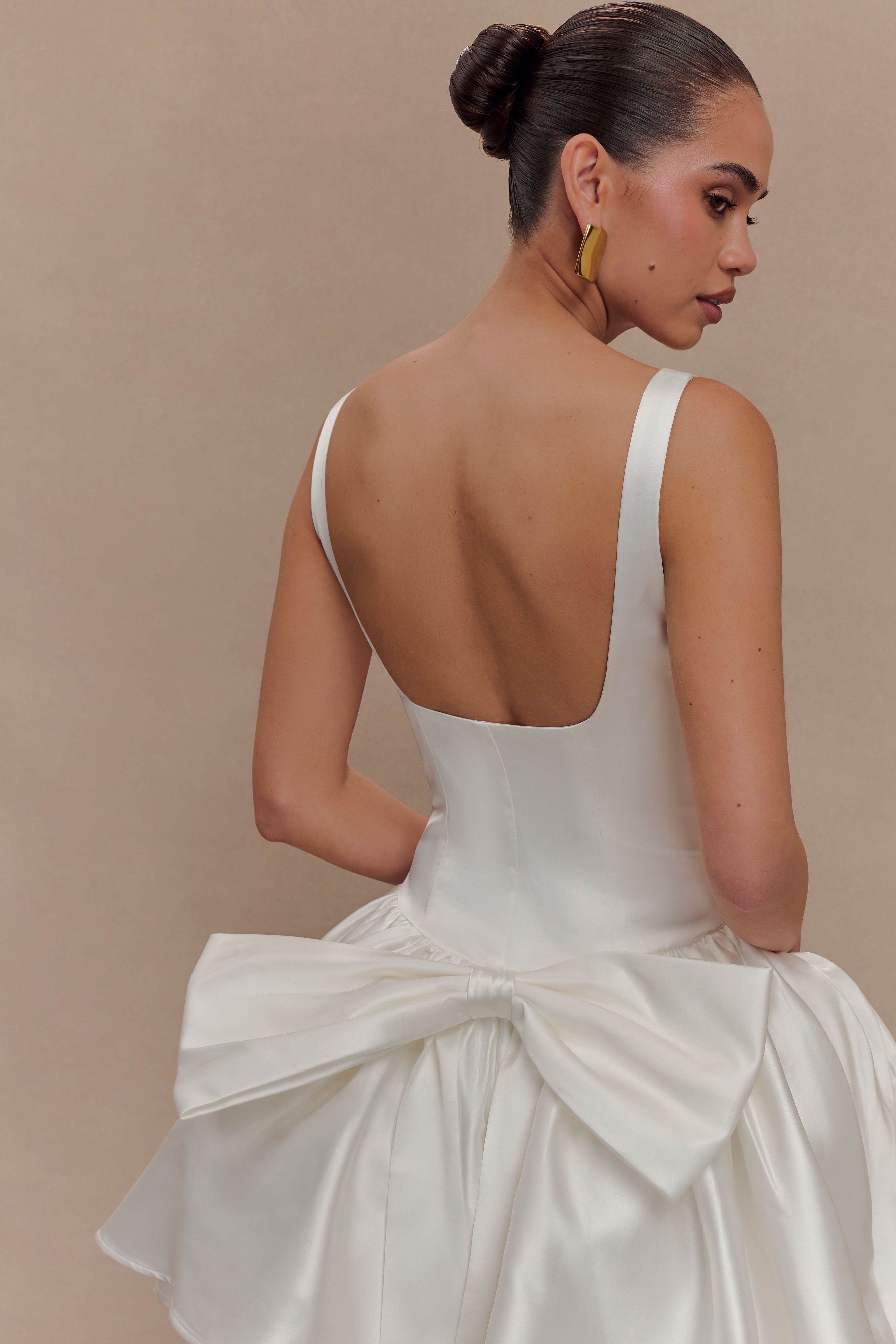 Felicia Satin Mini Dress With Bow - White、mySite、solidvoid