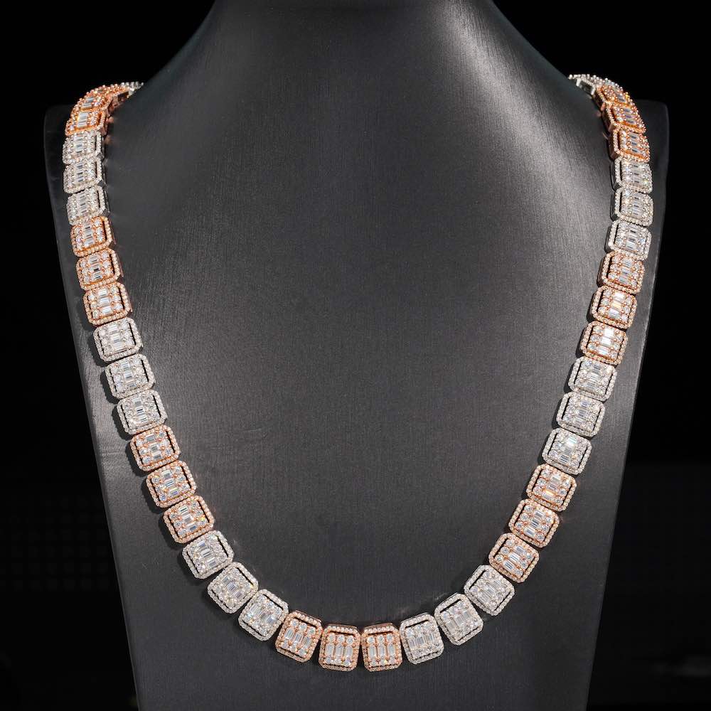 13MM Moissanite Clustered Baguette Tennis Chain 14K Gold、mySite、hinf8tx79