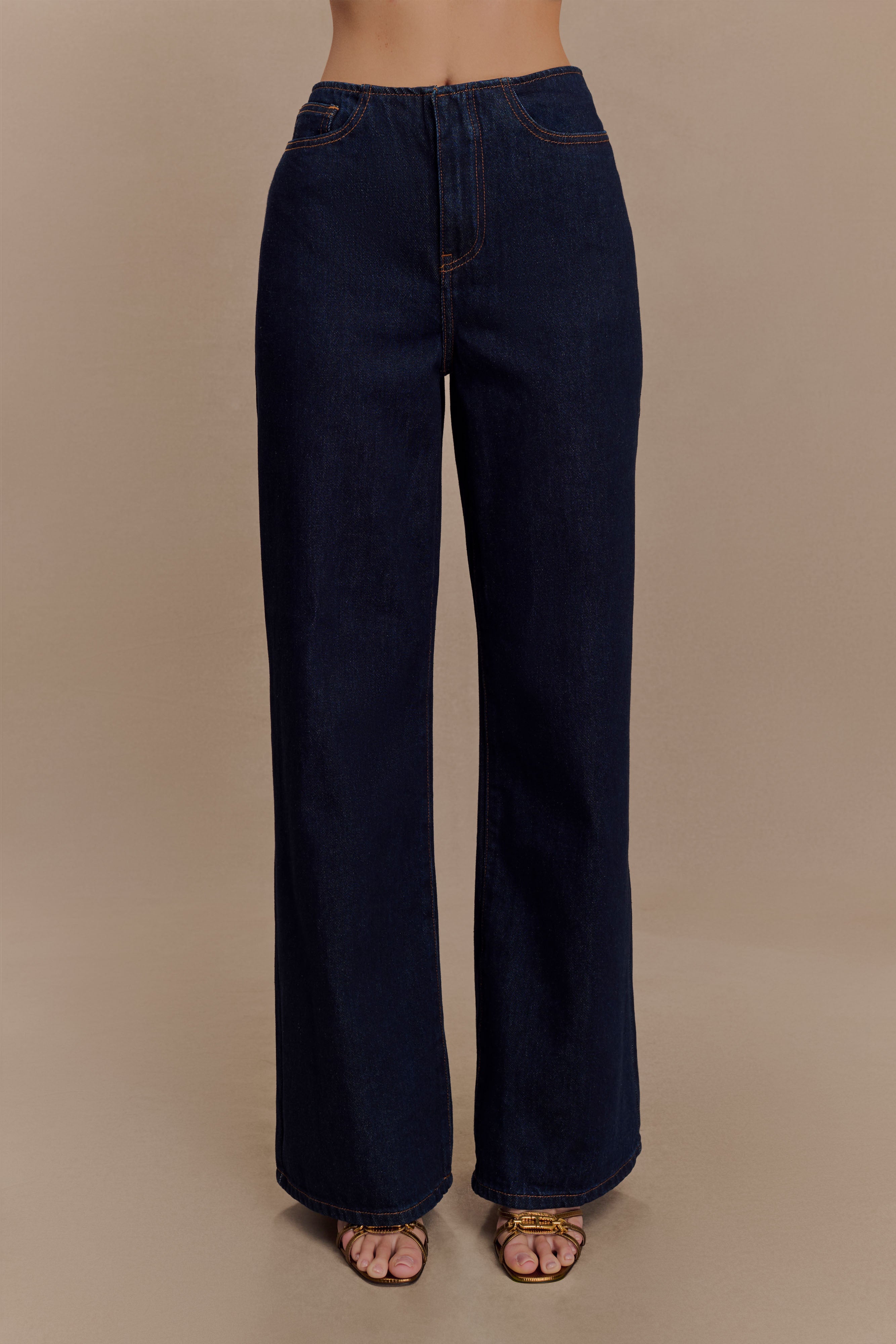 Caitlin Mid Rise Denim Flare Jeans - Indigo Blue、mySite、solidvoid