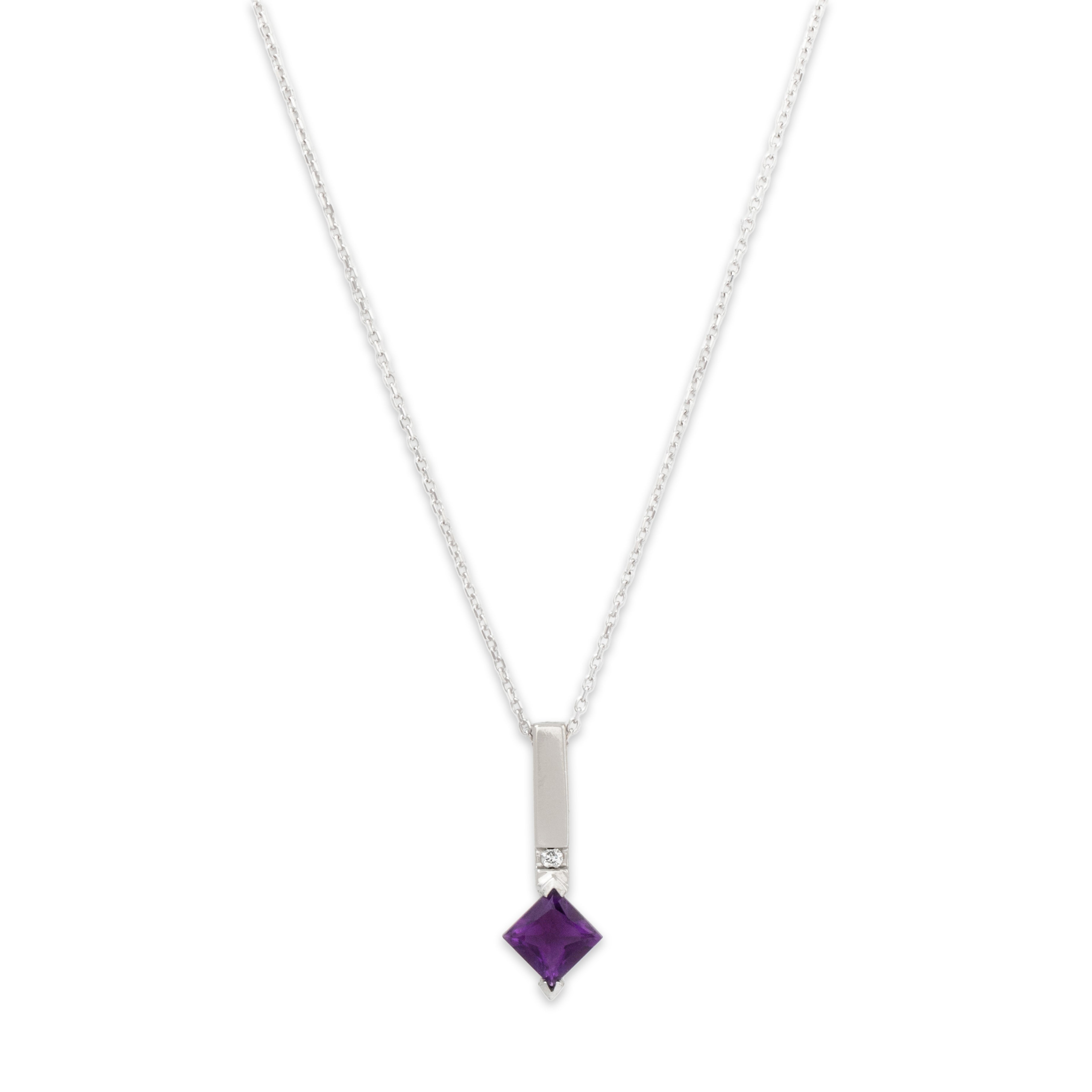 Vintage 10k White Gold Amethyst Diamond Modernist Pendant Necklace 16-18、mySite、hinf8tx79
