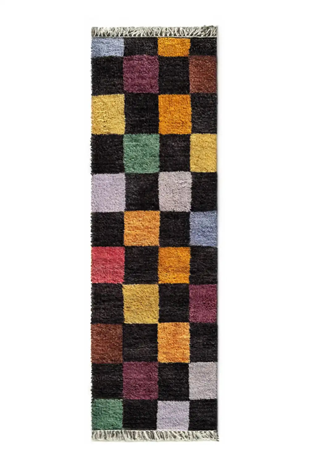 Colorful Checkered Hand Knotted Wool Runner Rug、mySite、gigharbornorthrealestate