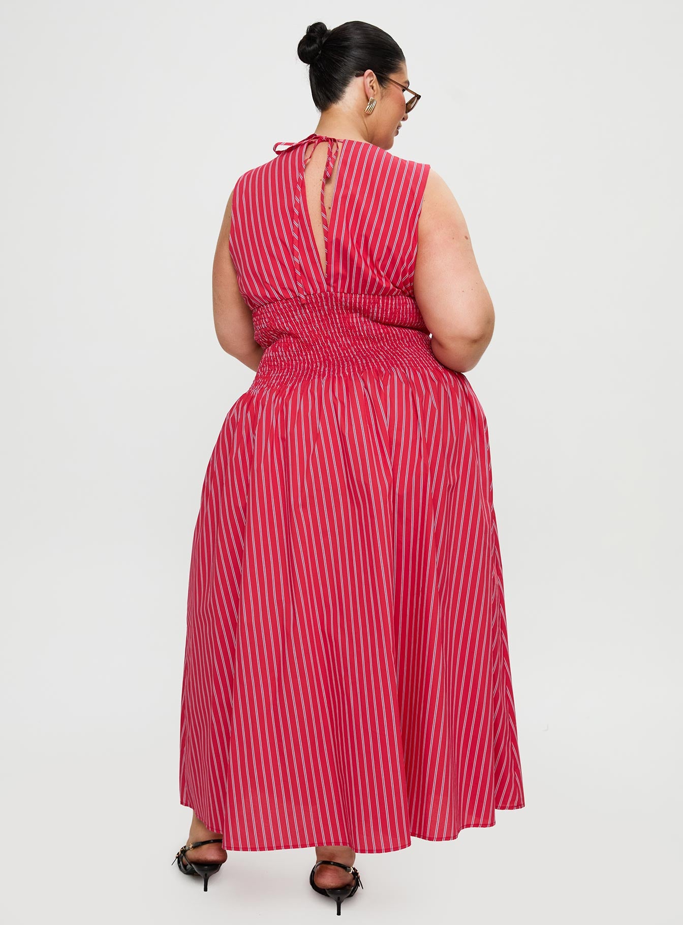 Lilienne Cotton Poplin Maxi Dress Red Stripe Curve、mySite、solidvoid