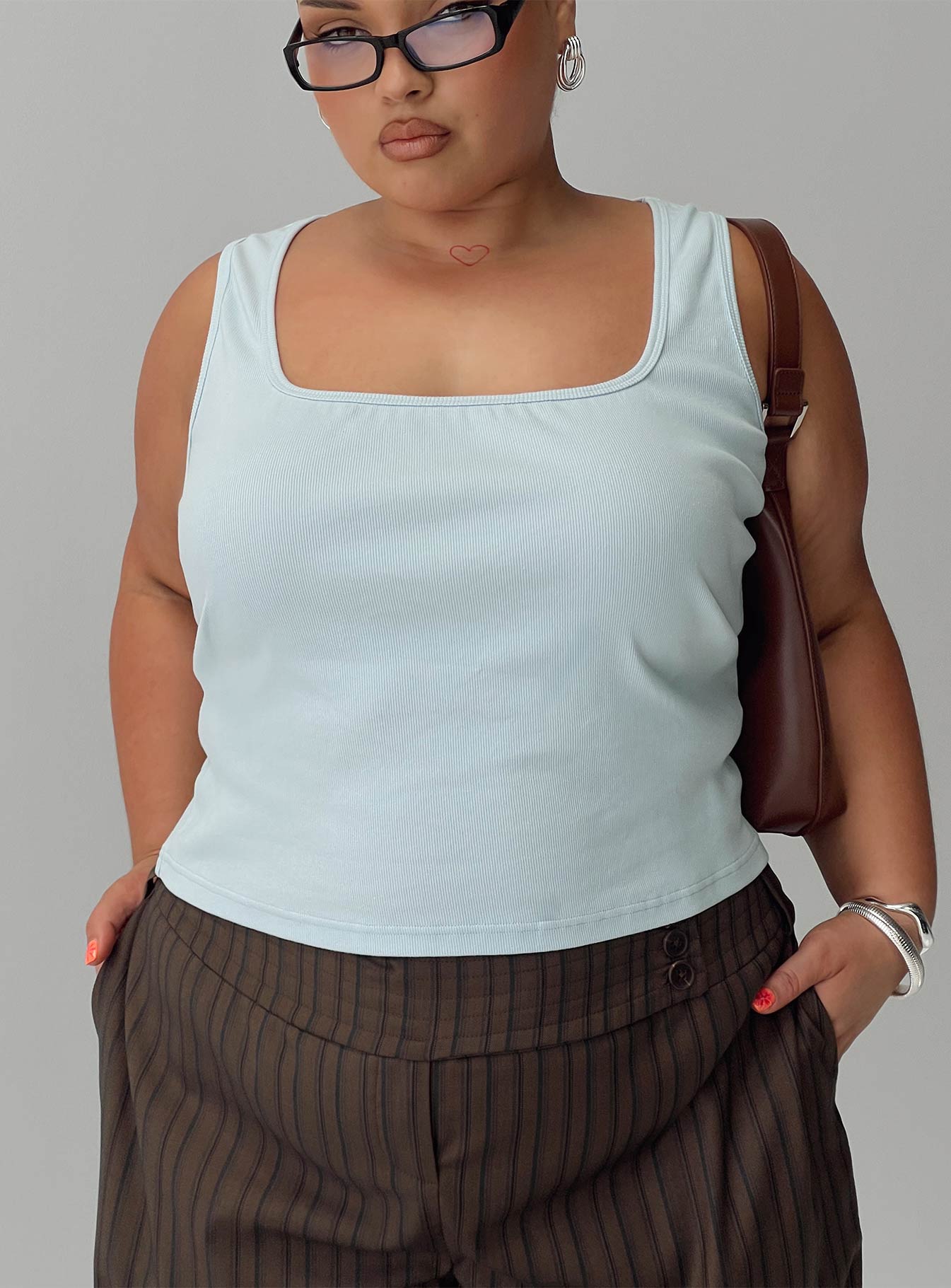 Baseline Square Neck Rib Tank Top Light Blue Curve、mySite、solidvoid