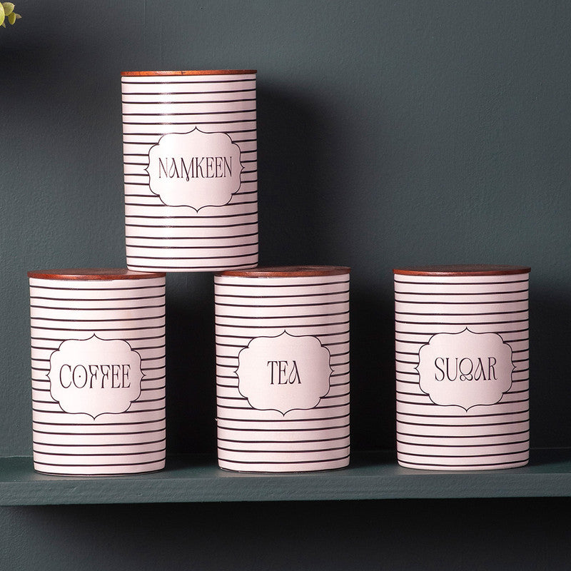 Stainless Steel Striped Jar Canister Set | Black White | Set of 4、mySite、camillekostekn