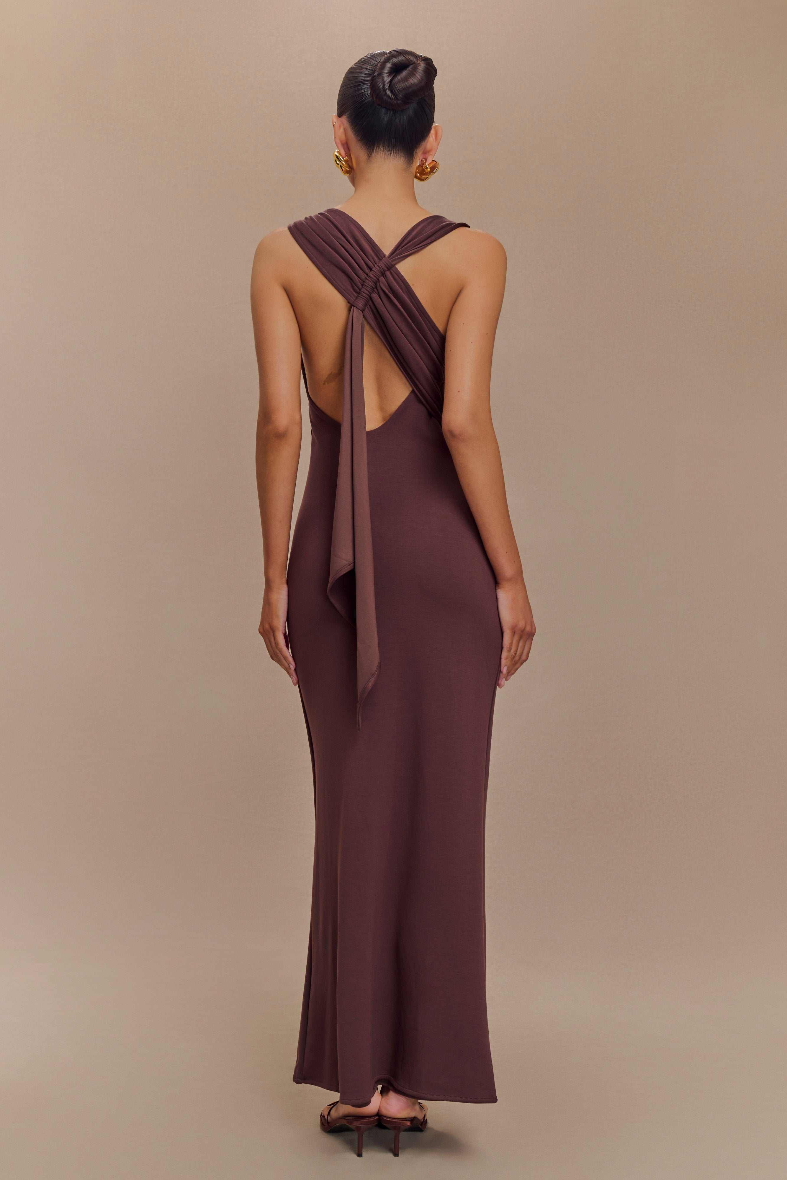 Catelyn Asymmetrical Scuba Jersey Midi Dress - Cacao Brown、mySite、solidvoid