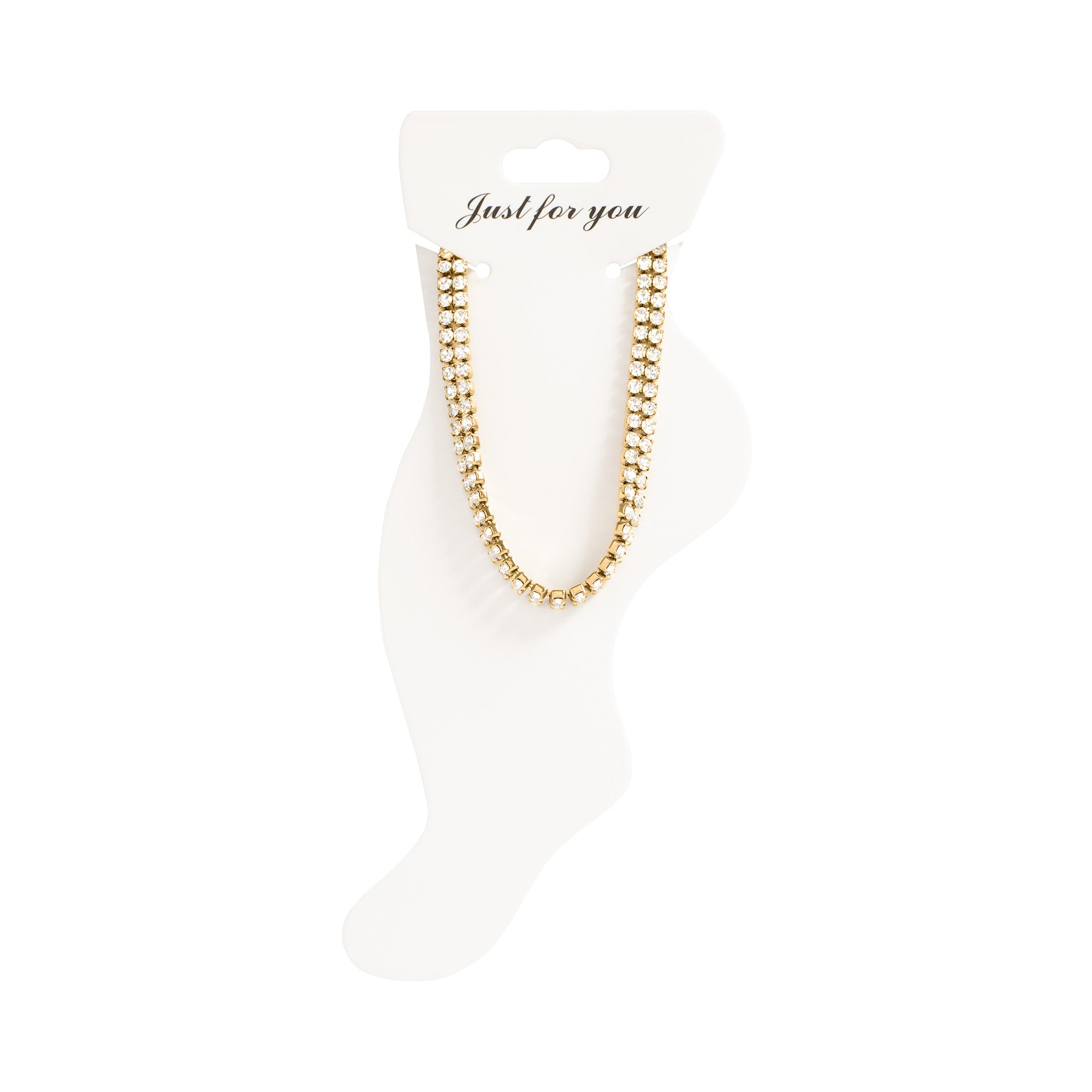 18K Gold PVD Stainless Steel Double Row Rhinestone Anklet / BRJ1057、mySite、dreamappss