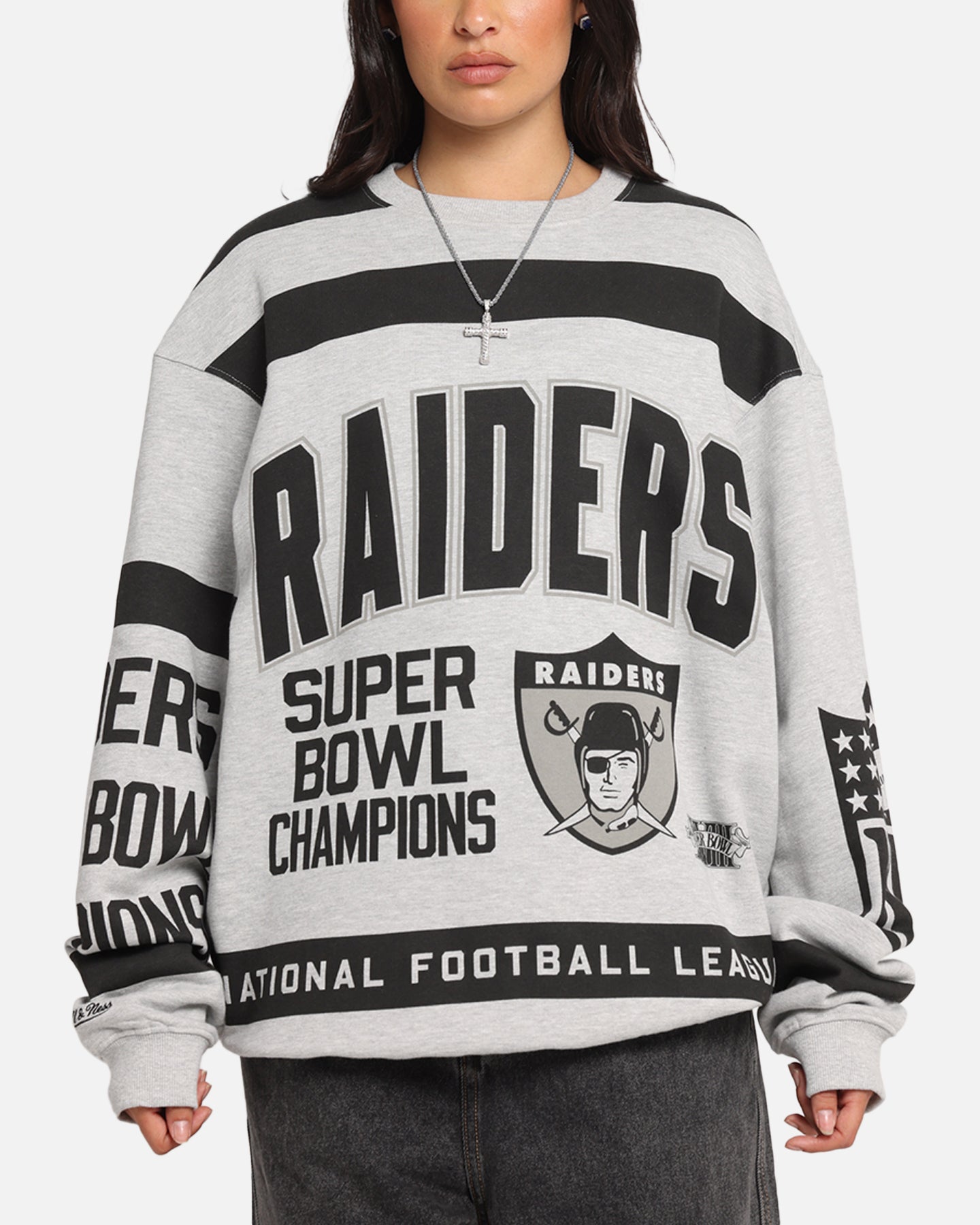 Mitchell & Ness Las Vegas Raiders Letterform Crewneck Grey Marle/Official Team Color、mySite、zt4zffjzw