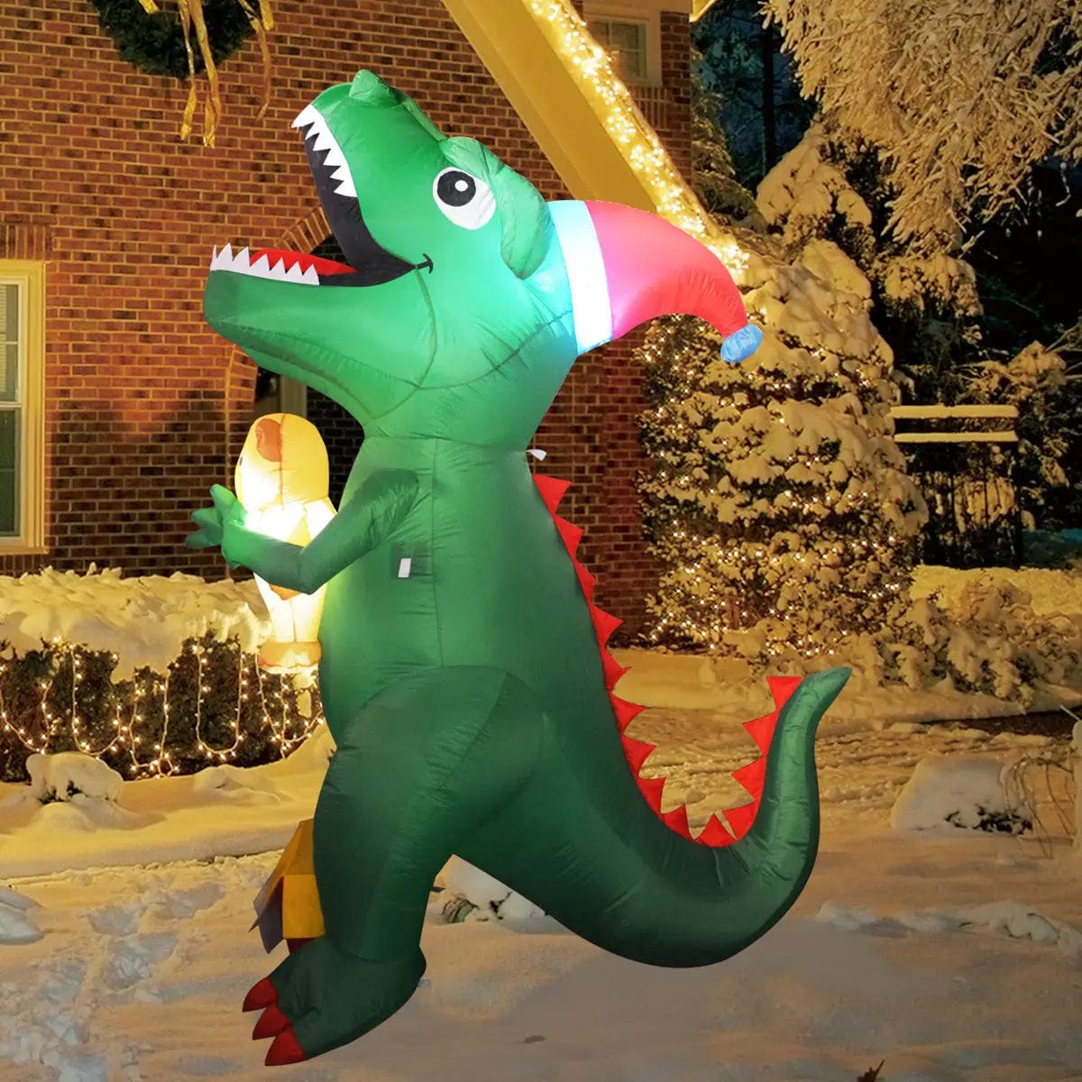 Inflatable Dinosaur 7 ft LED Christmas Yard Decoration、mySite、g9winljtr