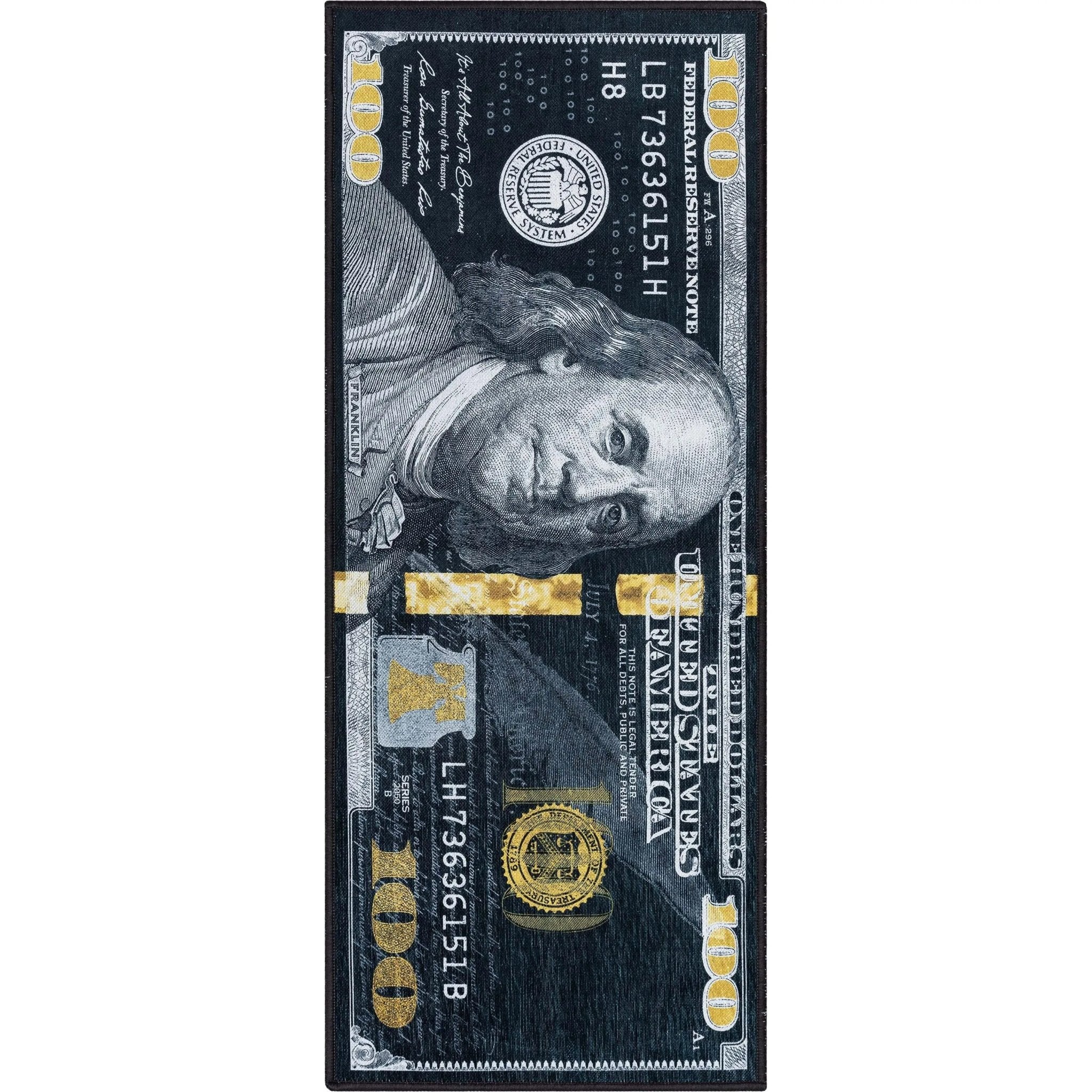 New Hundred Dollar Bill Black Black Novelty Runner Flat-Weave Rug、mySite、gigharbornorthrealestate