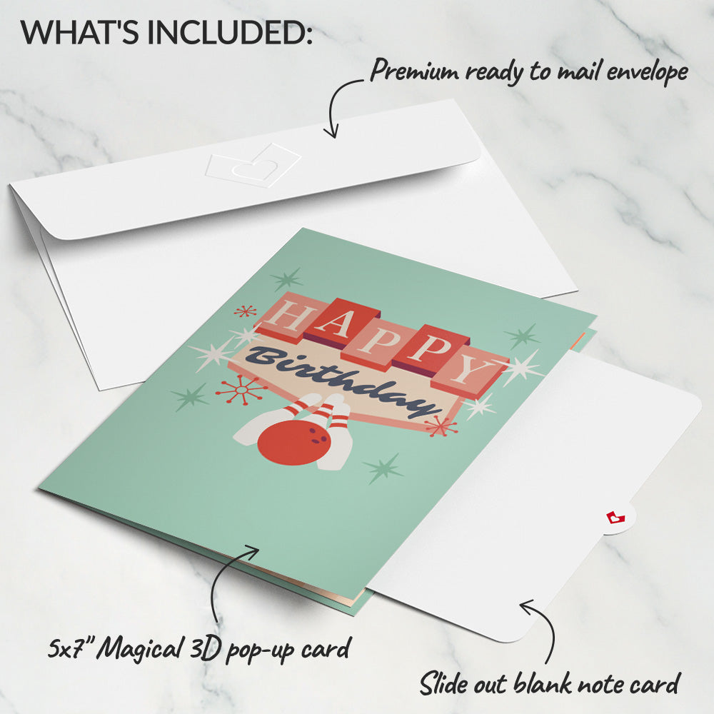 Retro Bowling Birthday Pop-Up Card、mySite、solidvoid