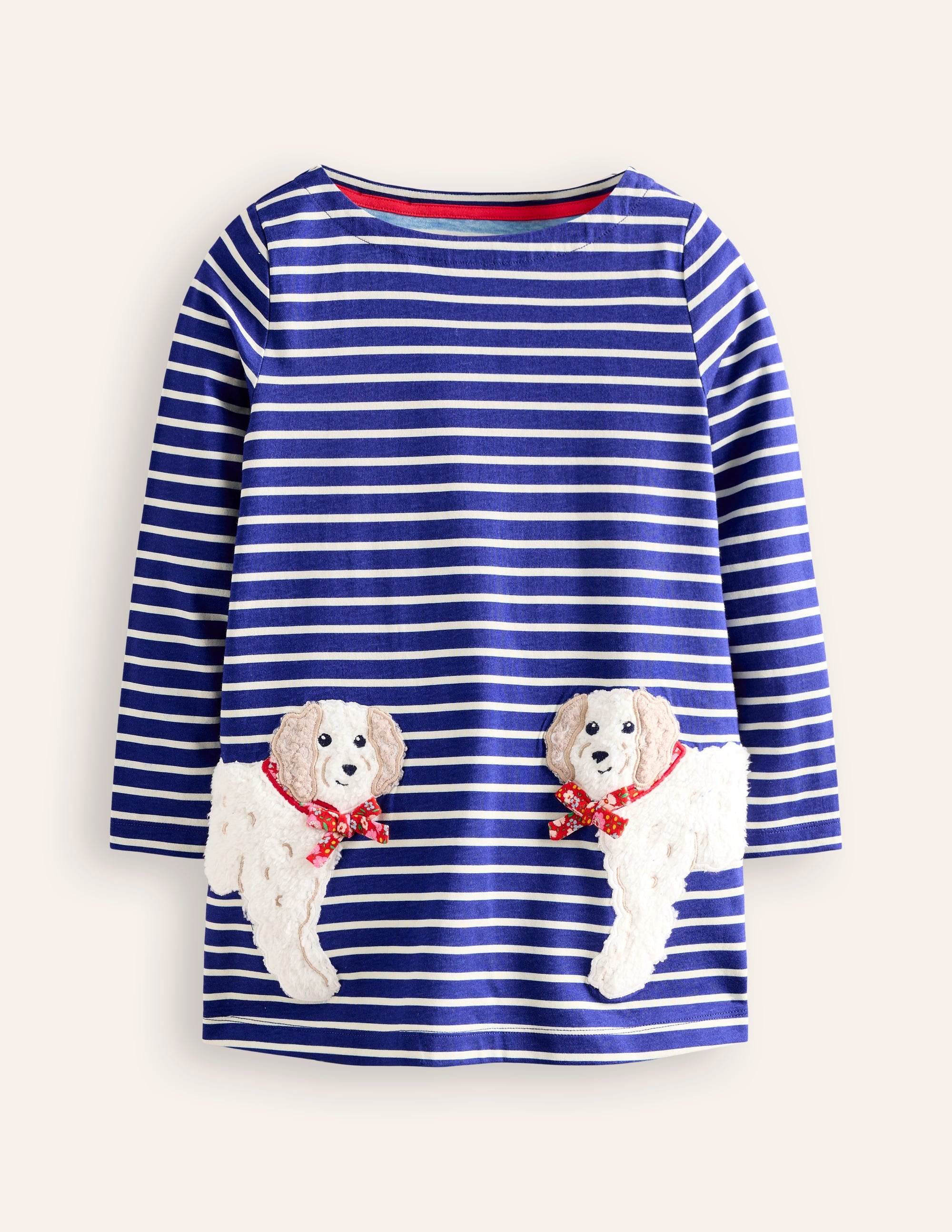  Long Sleeve Applique Tunic-Starboard Blue/ Ivory Dogs、mySite、ashleygrahame