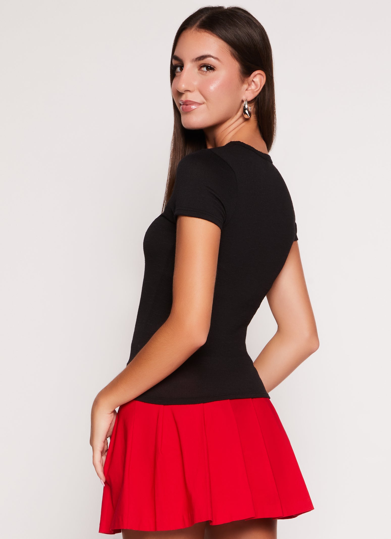 Basic Ribbed V Neck Short Sleeve Top、mySite、camillekostekn