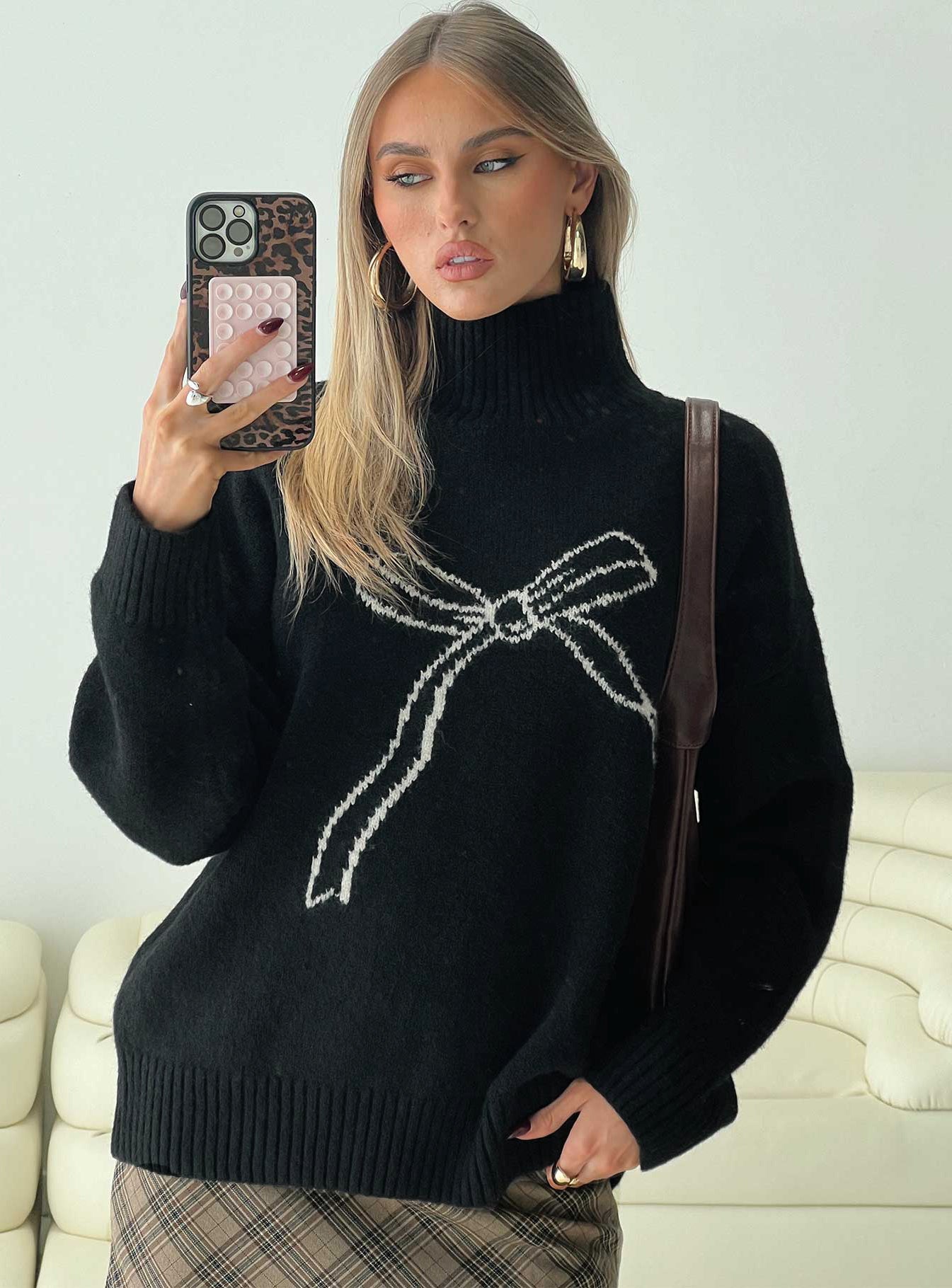Shes So Sweet Bow Knit Sweater Black、mySite、solidvoid