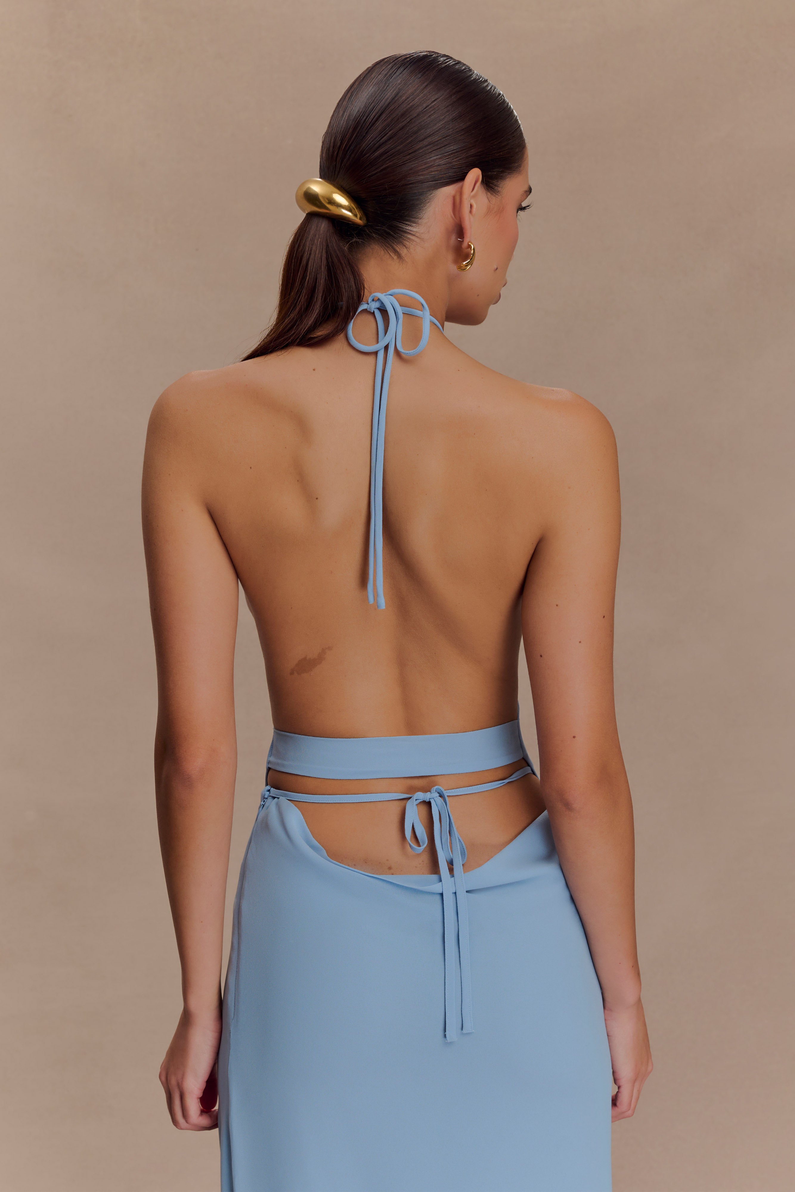 Katalina Chiffon Cowl Halter Top - Sky Blue、mySite、solidvoid