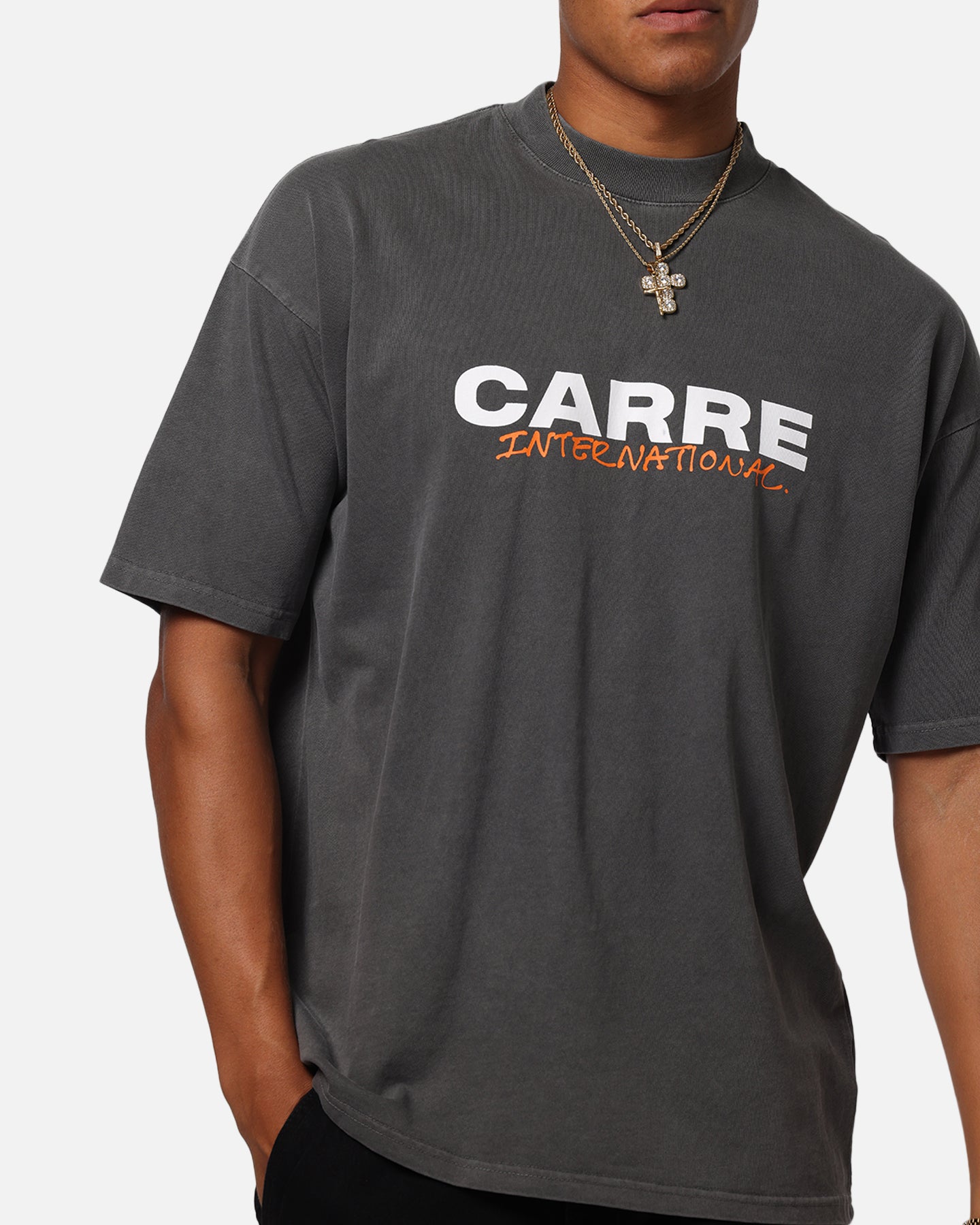 Carre Handdrawn Mock Neck T-Shirt Washed Charcoal、mySite、zt4zffjzw