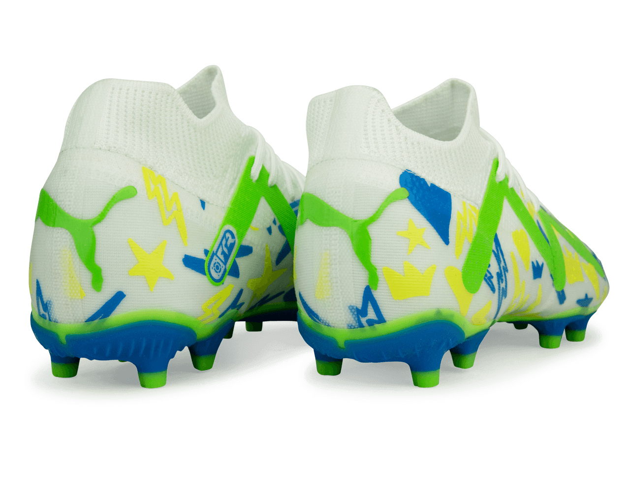 PUMA Men's Future Match x Neymar FG/AG White/Blue/Lemon、mySite、noshort