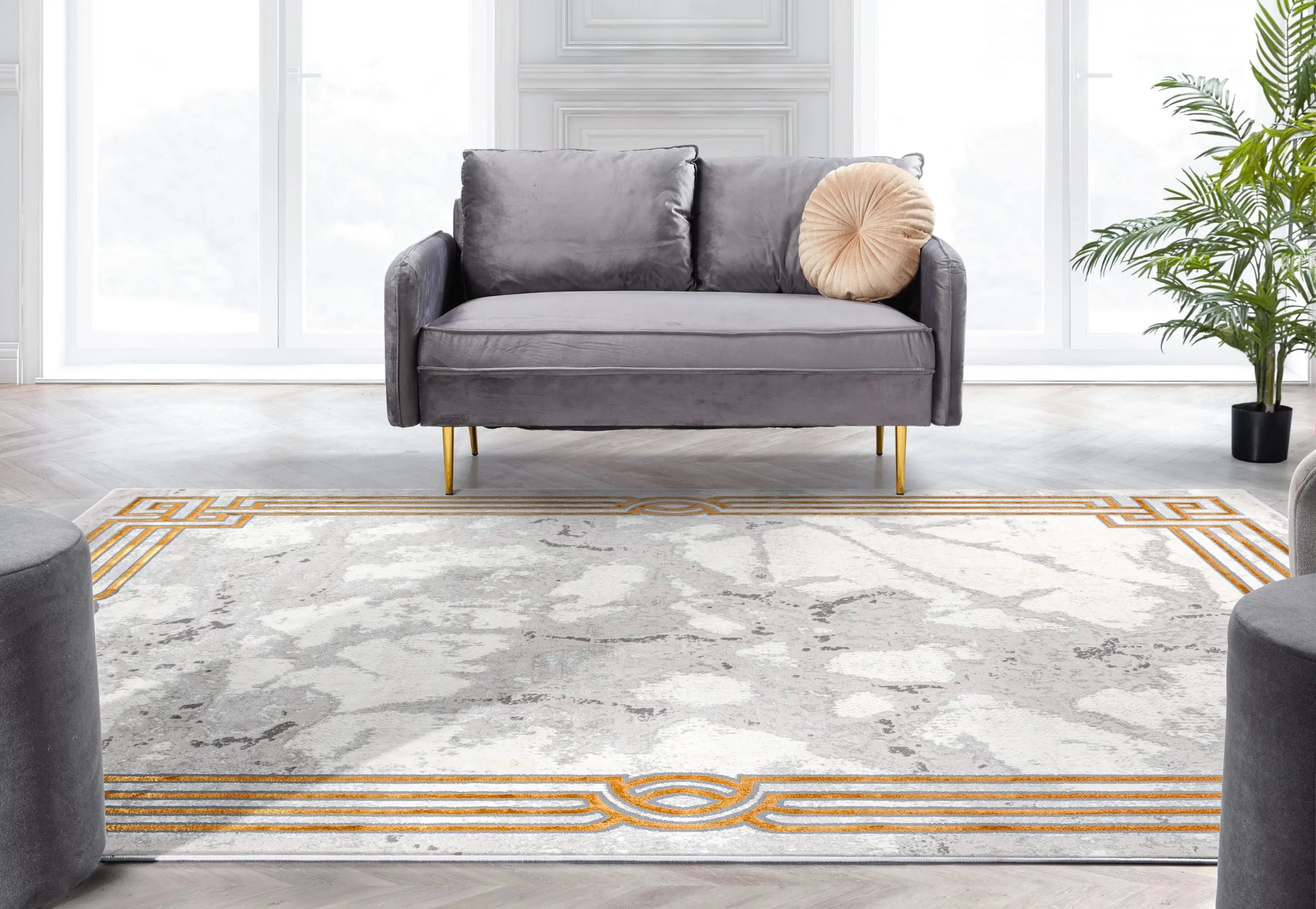Huntington Retro Marble Border Glam Rug、mySite、gigharbornorthrealestate