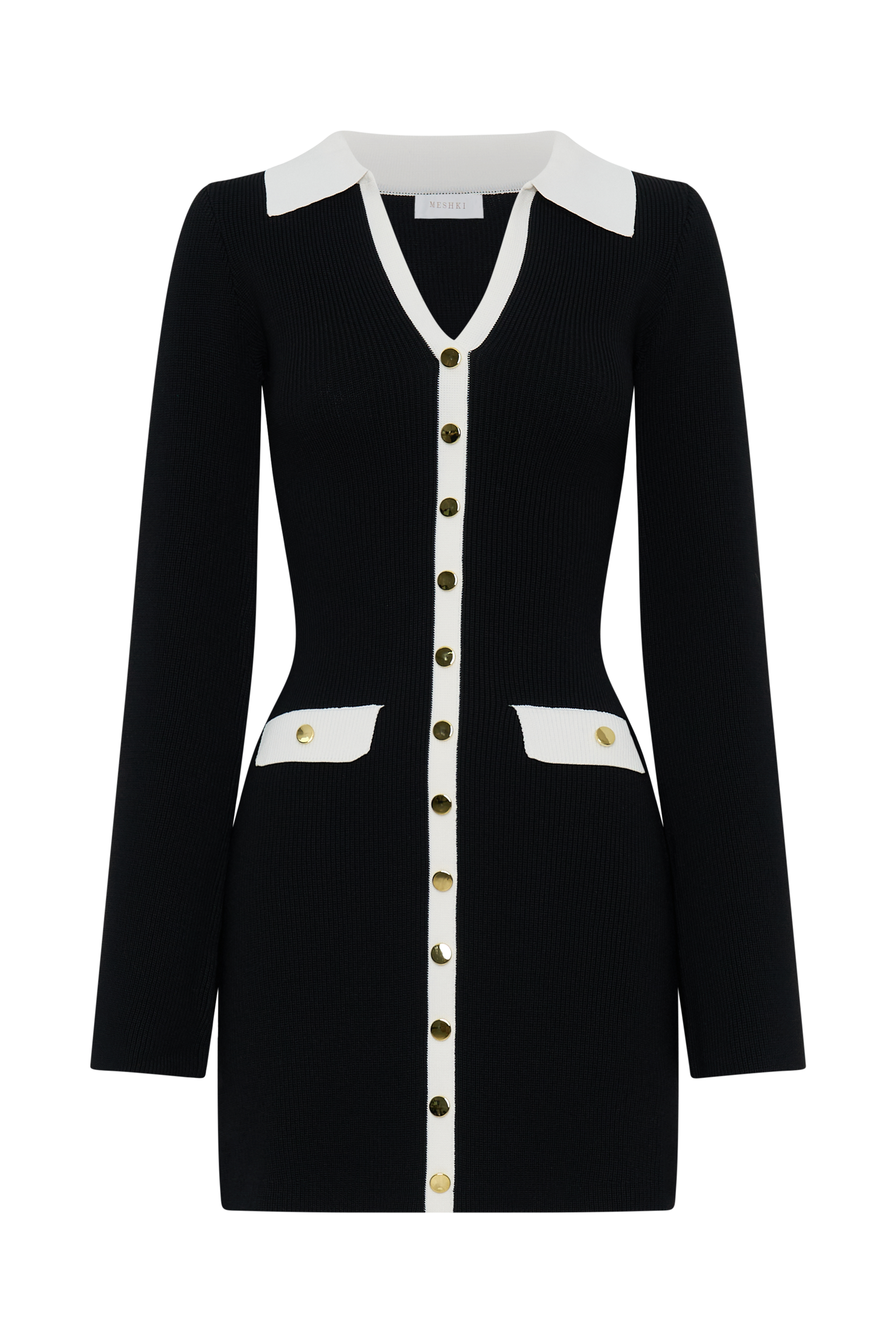 Wrenley Long Sleeve Knit Mini Dress - Black/White、mySite、solidvoid