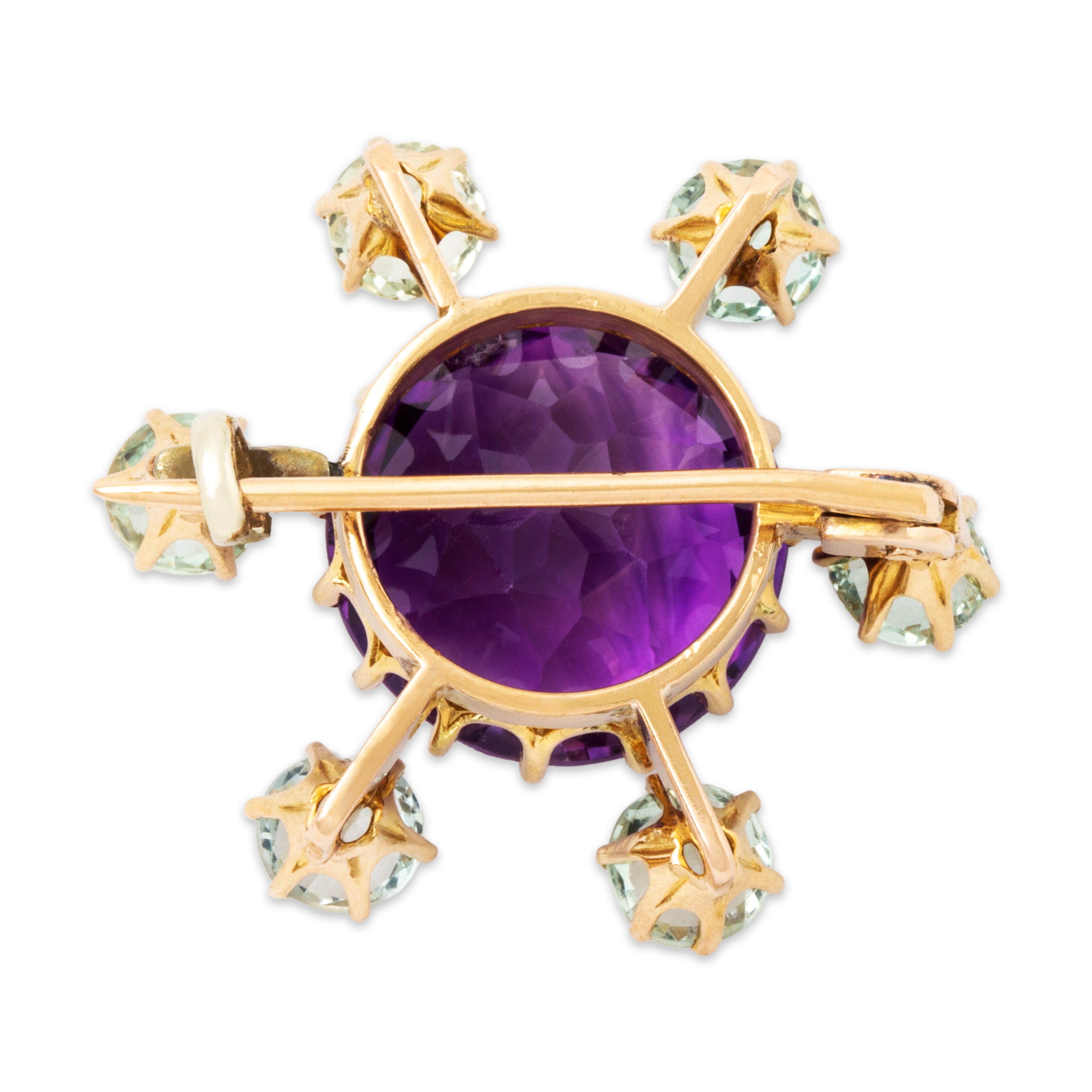 Antique 10k Rosy Yellow Gold 7ct Amethyst 2.4cttw Aquamarine Halo Brooch、mySite、hinf8tx79
