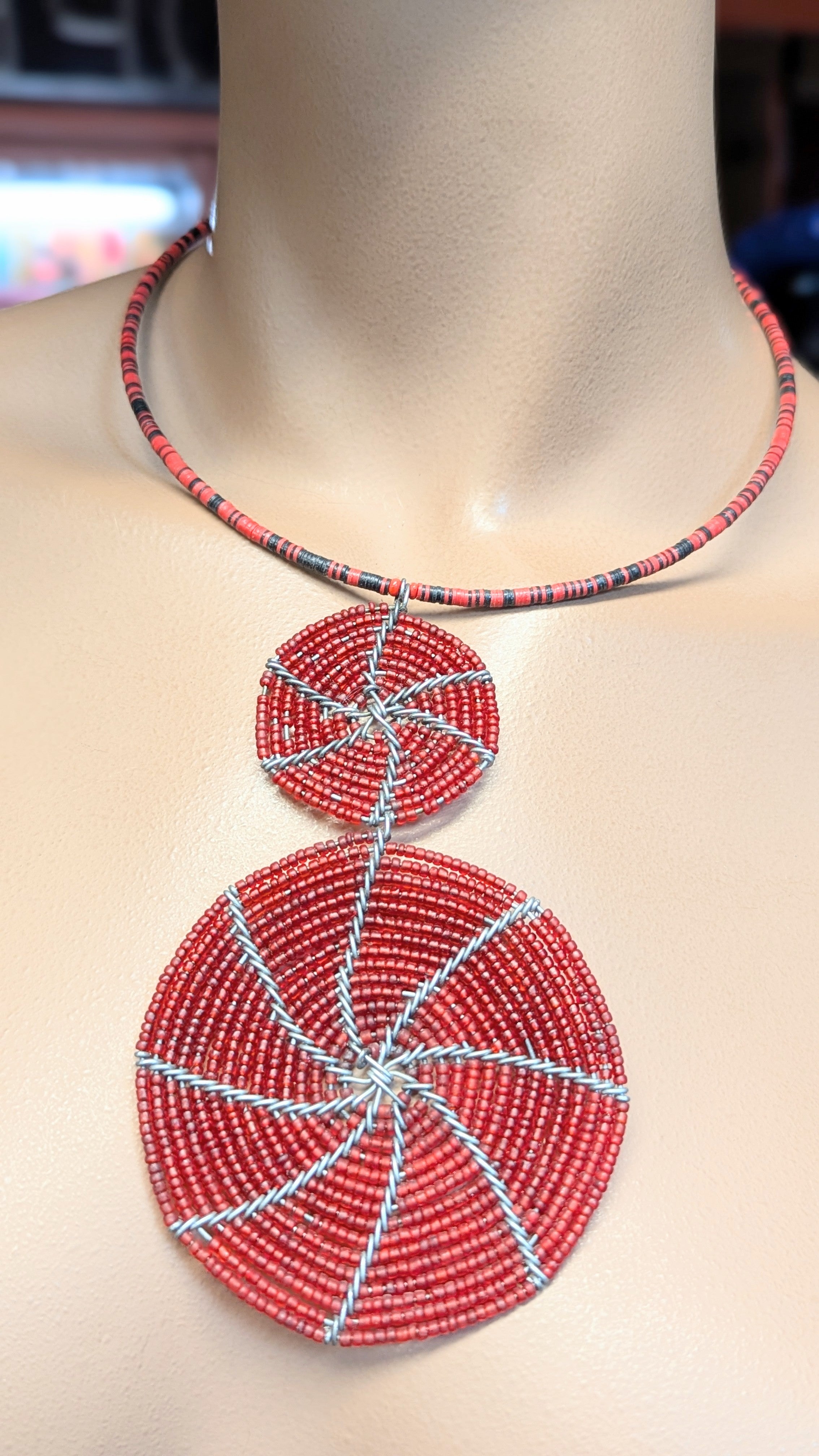 Dupsie's Burgundy Uhuru Beaded African Choker African Necklace DPJABN29、mySite、solidvoid