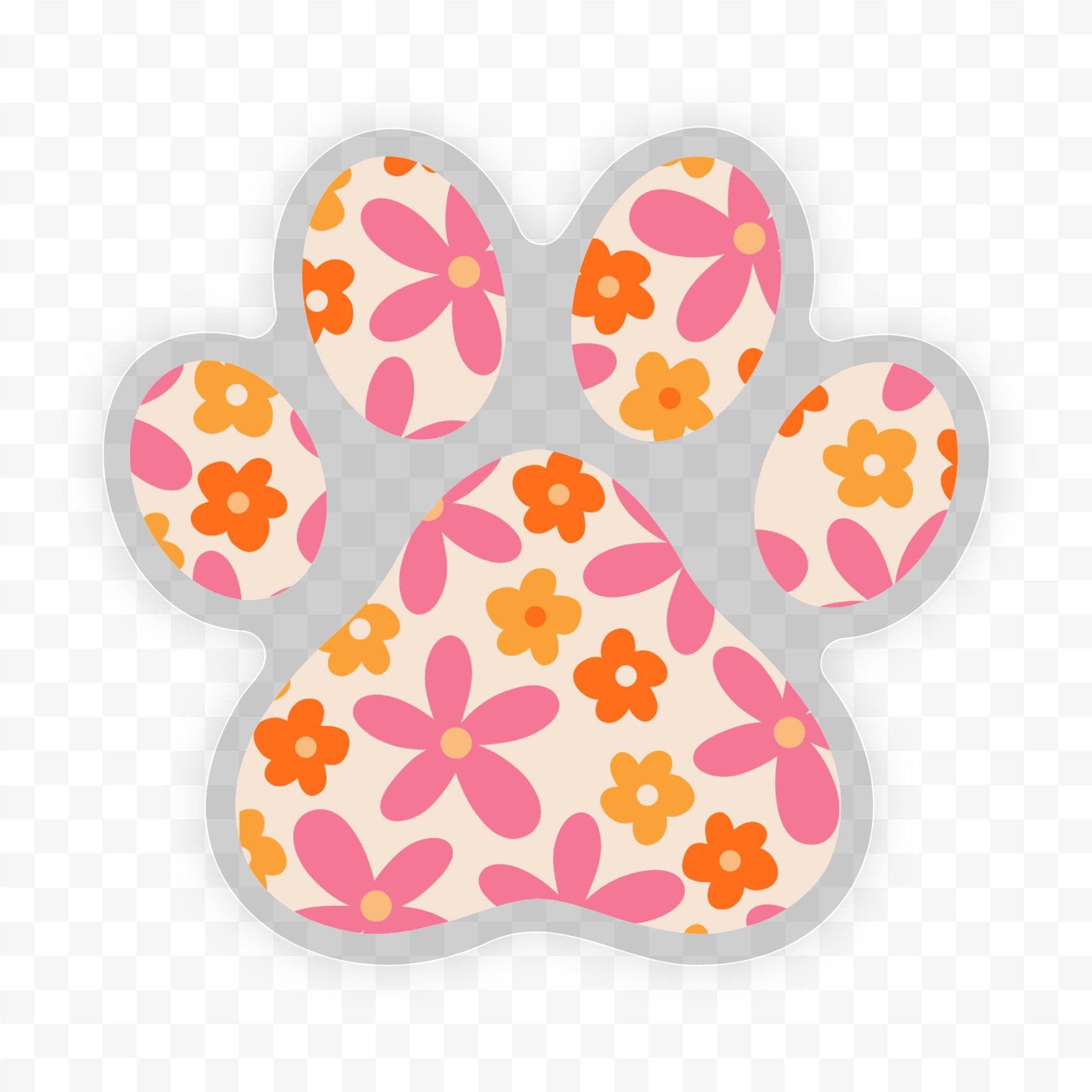  Pink and Orange Floral Paw Print Clear Sticker、mySite、ghnorth