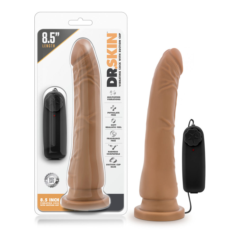 Dr. Skin By Blush® | Realistic Curved G-Spot Mocha 8.5-Inch Long Remote Control Vibrating Dildo With Suction Cup Base、mySite、bottomscart