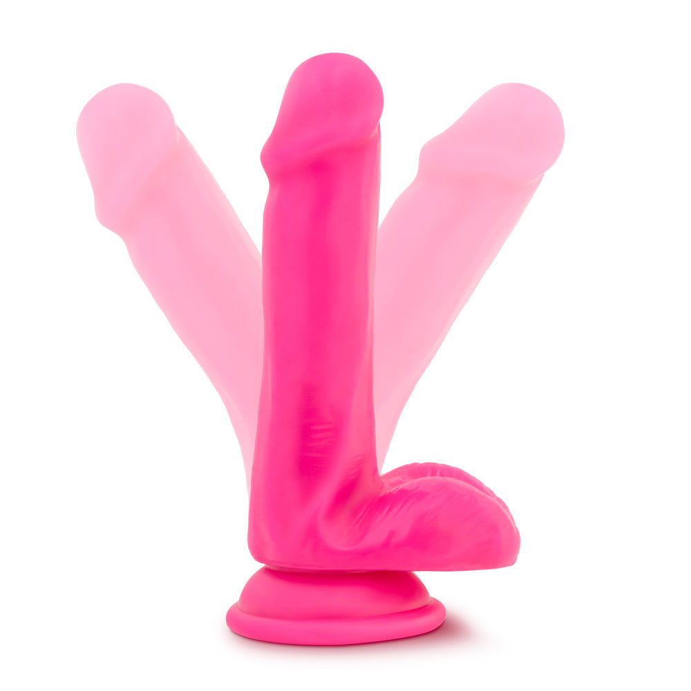 Neo By Blush® | Realistic Neon Pink 6-Inch Long Dildo With Balls & Suction Cup Base、mySite、bottomscart