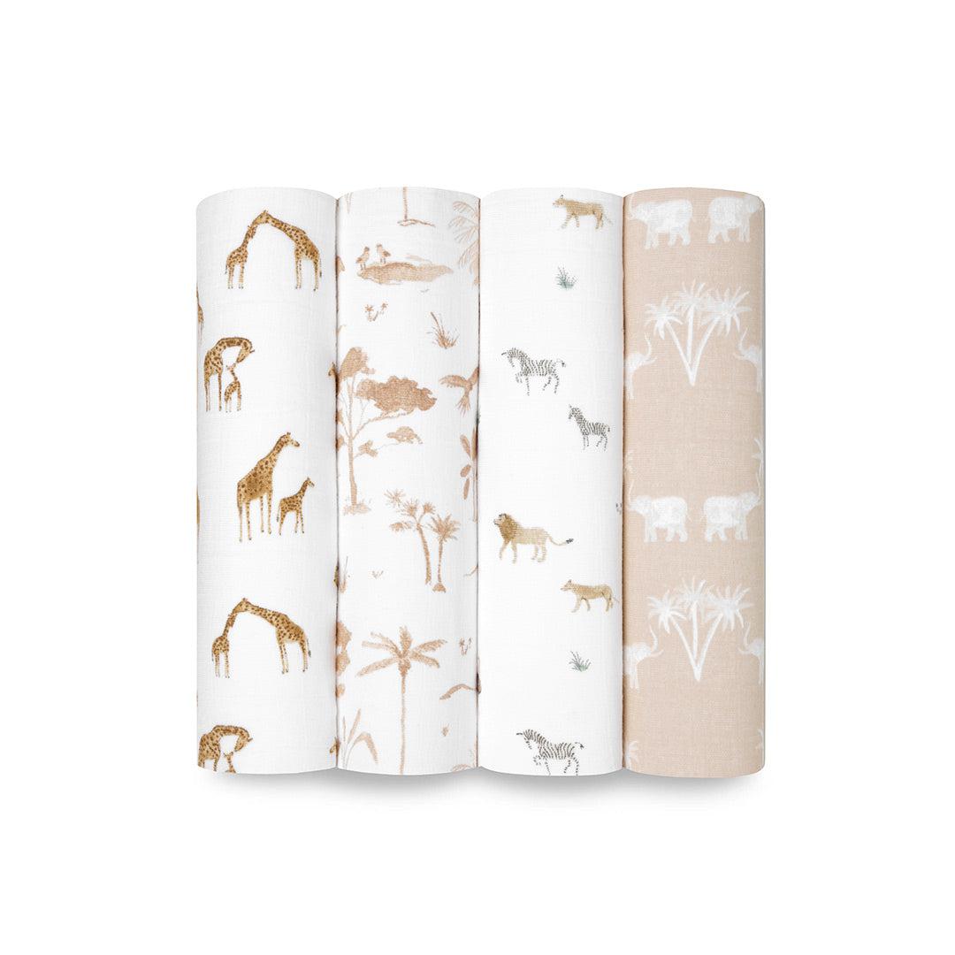  aden + anais Large Organic Cotton Muslin Swaddles - 4 Pack - Safari Dreams、mySite、merchandisen