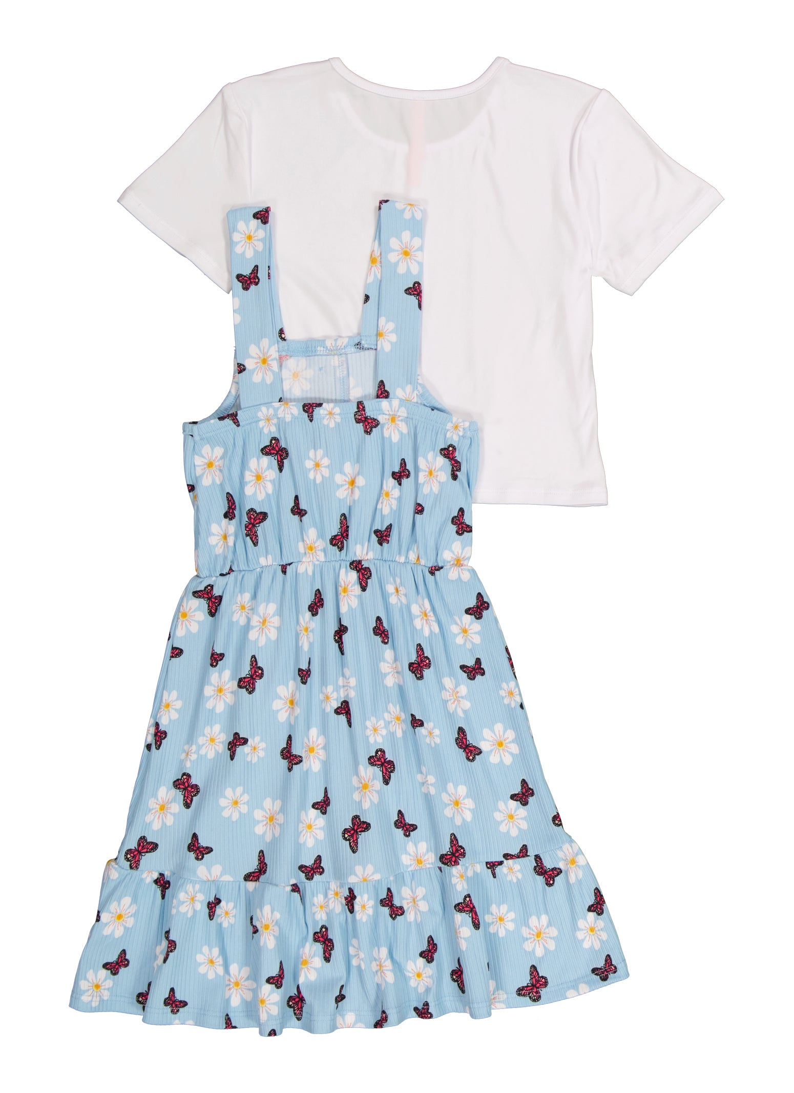 Little Girls Ribbed Butterfly Print and Short Sleeve Top、mySite、camillekostekn