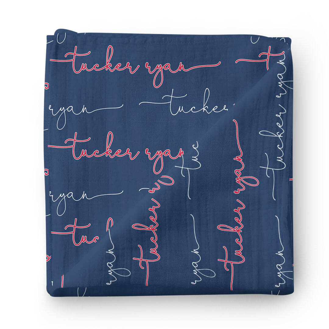  Personalized Rebel Navy Baby Name Swaddle Blanket - Script Only、mySite、layawaytickets