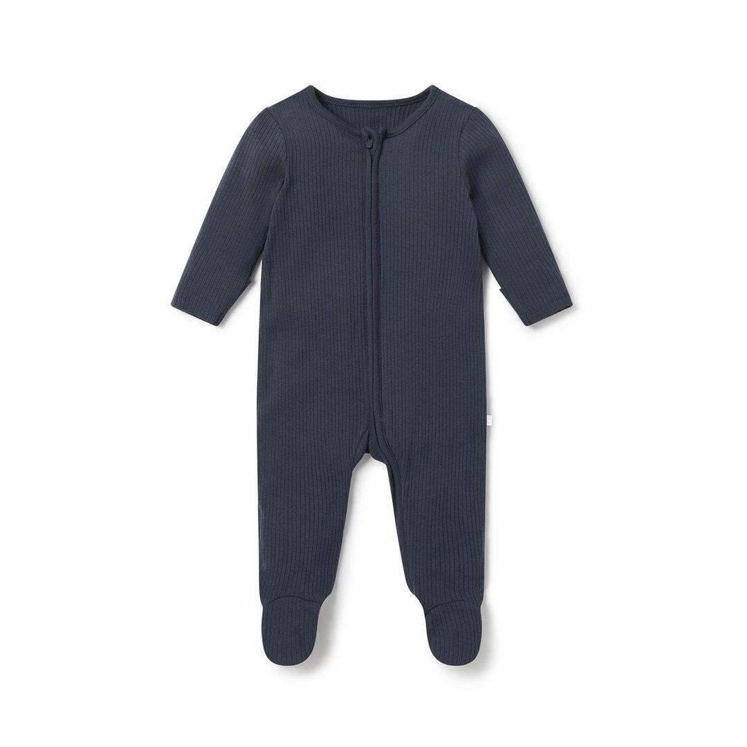  MORI Ribbed Clever Zip Sleepsuit - Navy、mySite、merchandisen