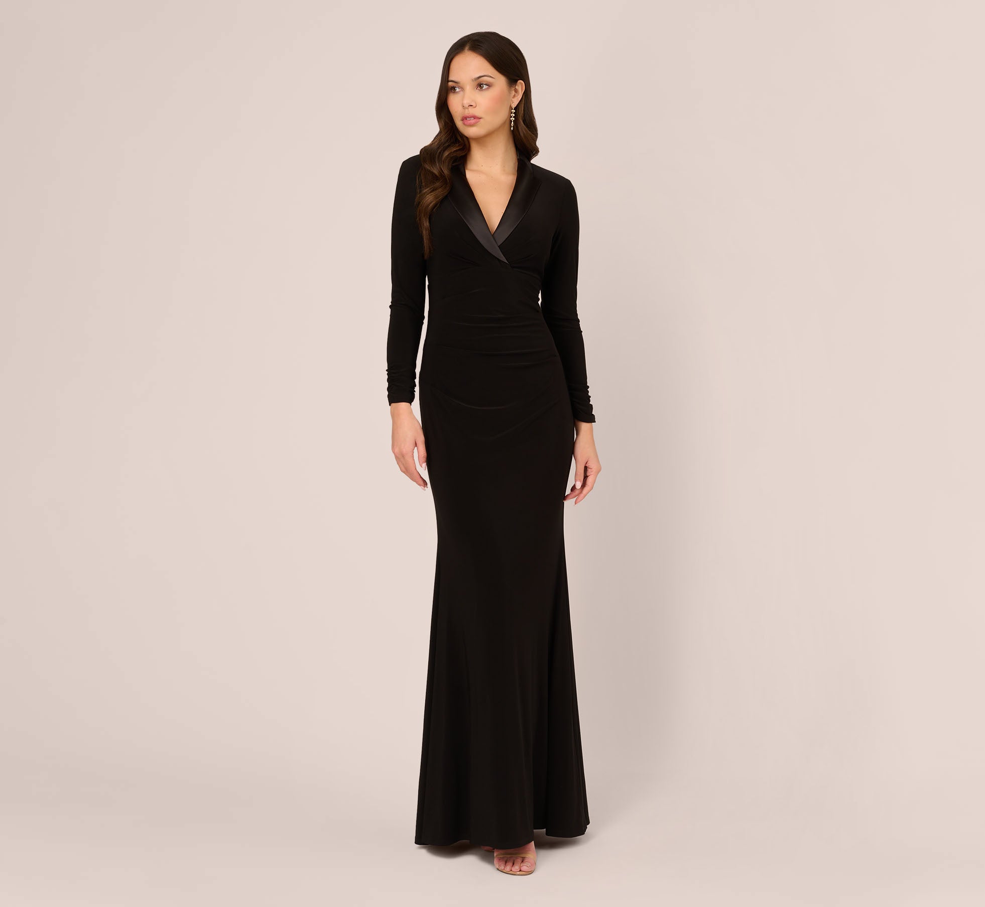 Tuxedo Mermaid Gown With Long Sleeves In Black、mySite、solidvoid