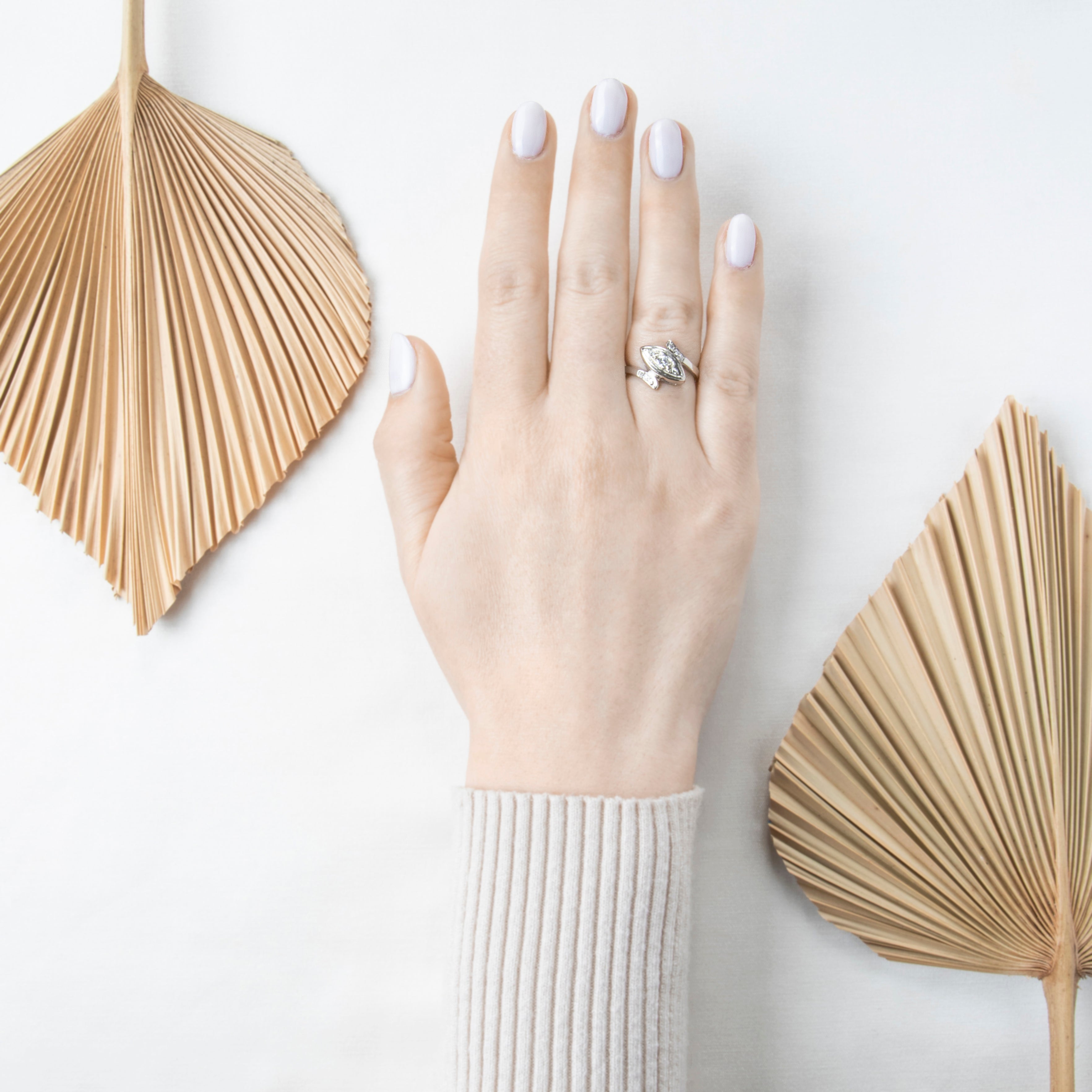 Vintage 14k White Gold .213cttw Diamond Art Deco-Style Bypass Ring 6.75、mySite、hinf8tx79