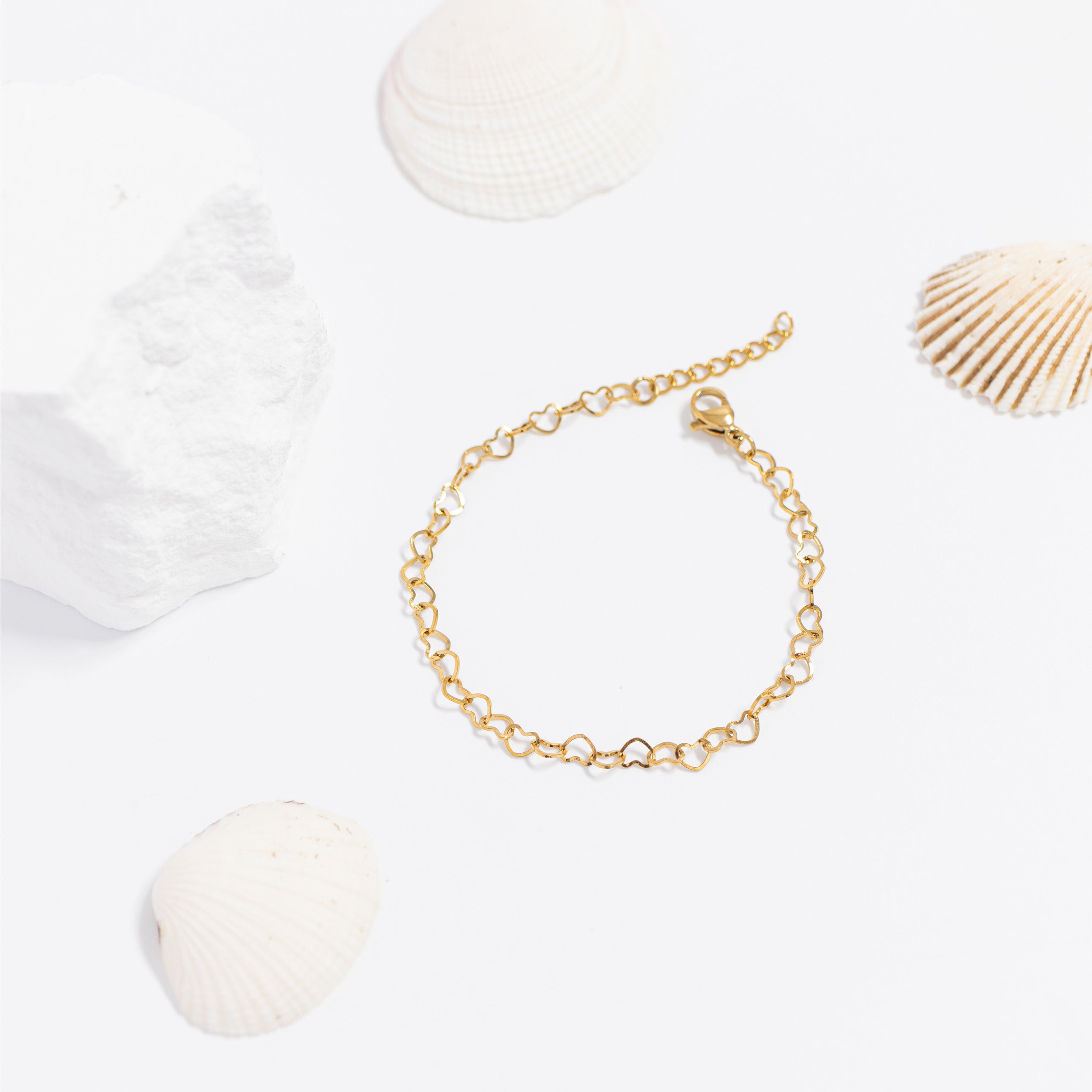 18K Gold PVD Stainless Steel Heart Chain Bracelet / BRJ1065、mySite、dreamappss