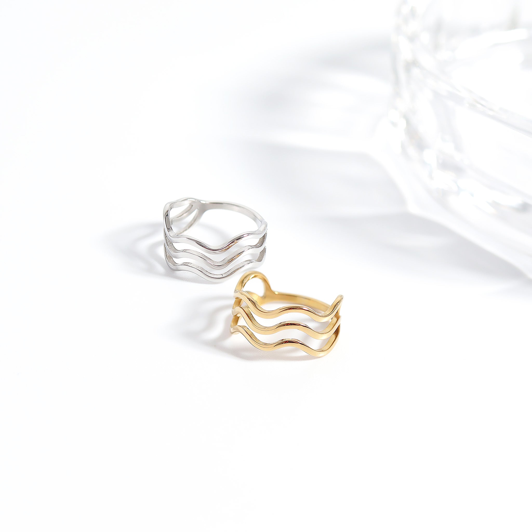 18K Gold PVD Stainless Steel Triple Wave Geometric Ring / KSS0005、mySite、dreamappss