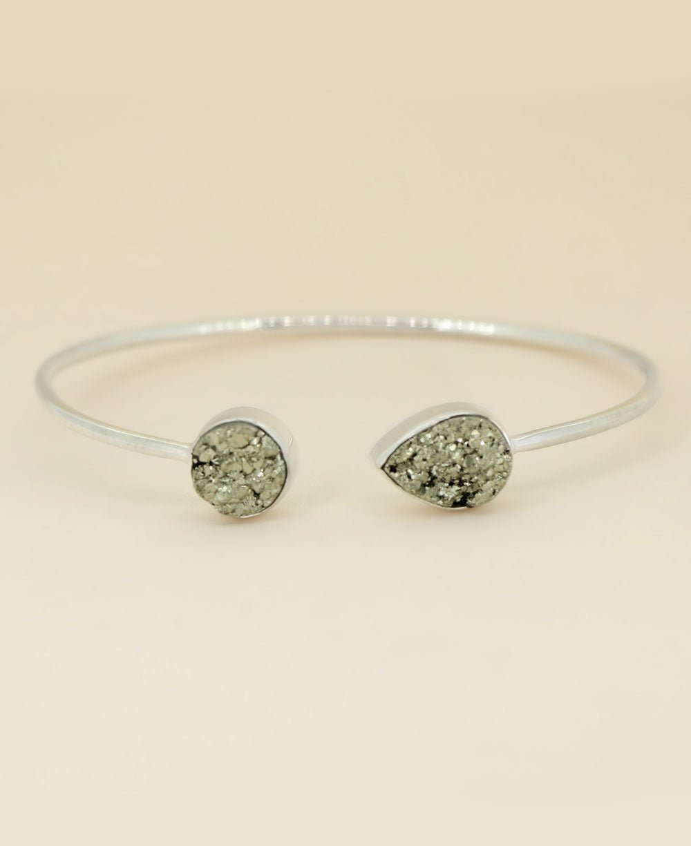 Pyrite Druzy Stones Sterling Silver Adjustable Bracelet、mySite、topwebapps