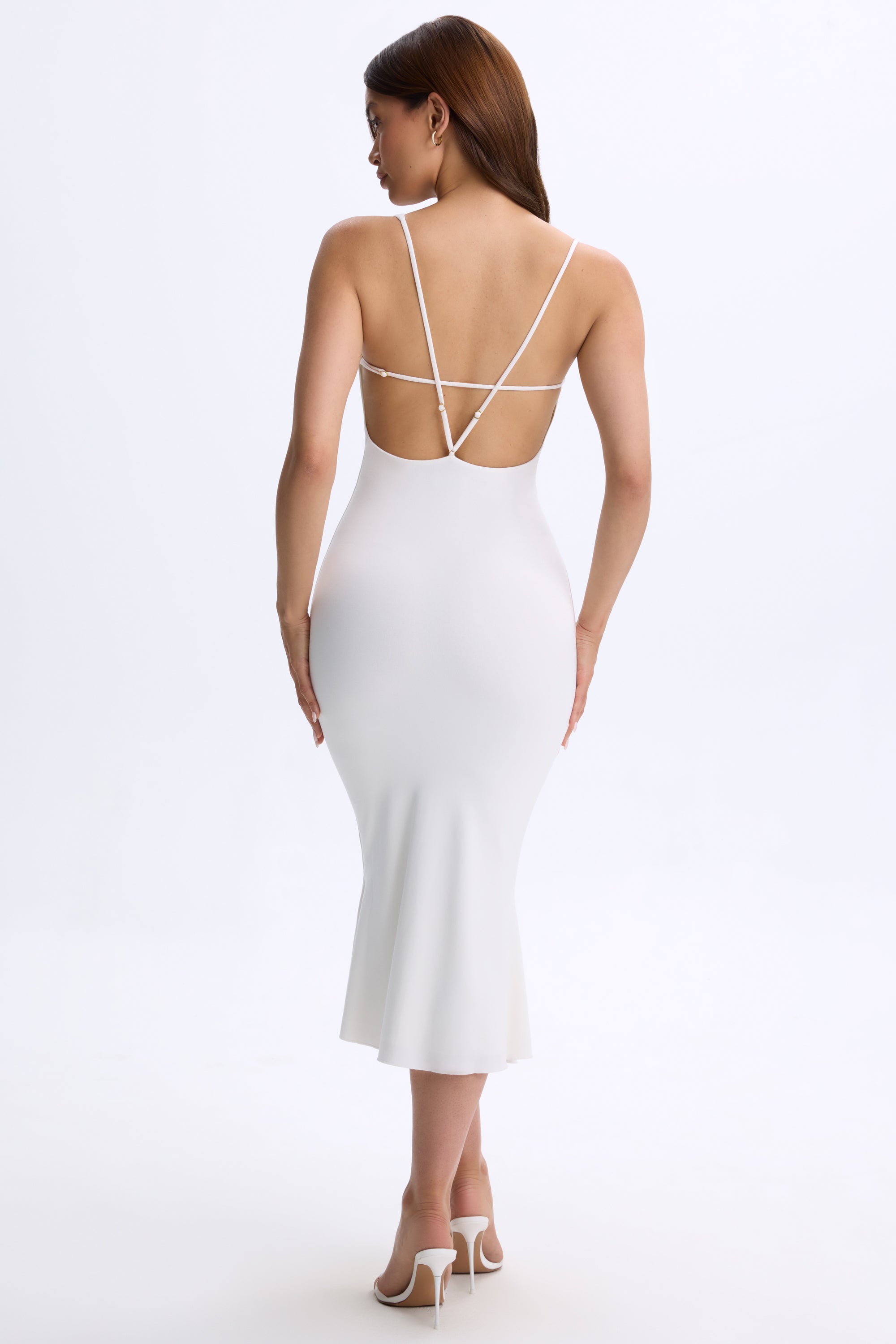 Plunge Open-Back Midaxi Dress in White、mySite、solidvoid
