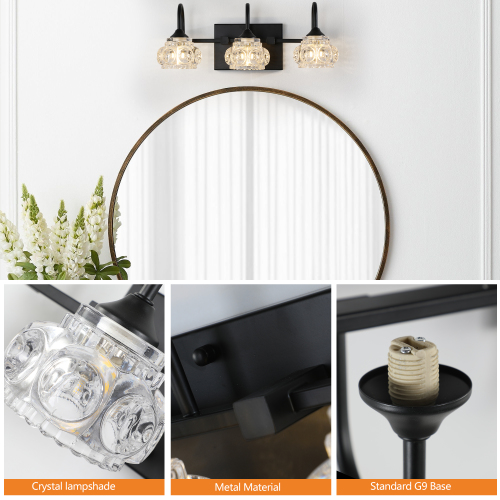 17" Nickel Finish Vintage Crystal Vanity Light - Elegant 3-Light Bathroom Mirror Fixture with Clear Glass Shades (No Bulbs)、、eastwooduniform