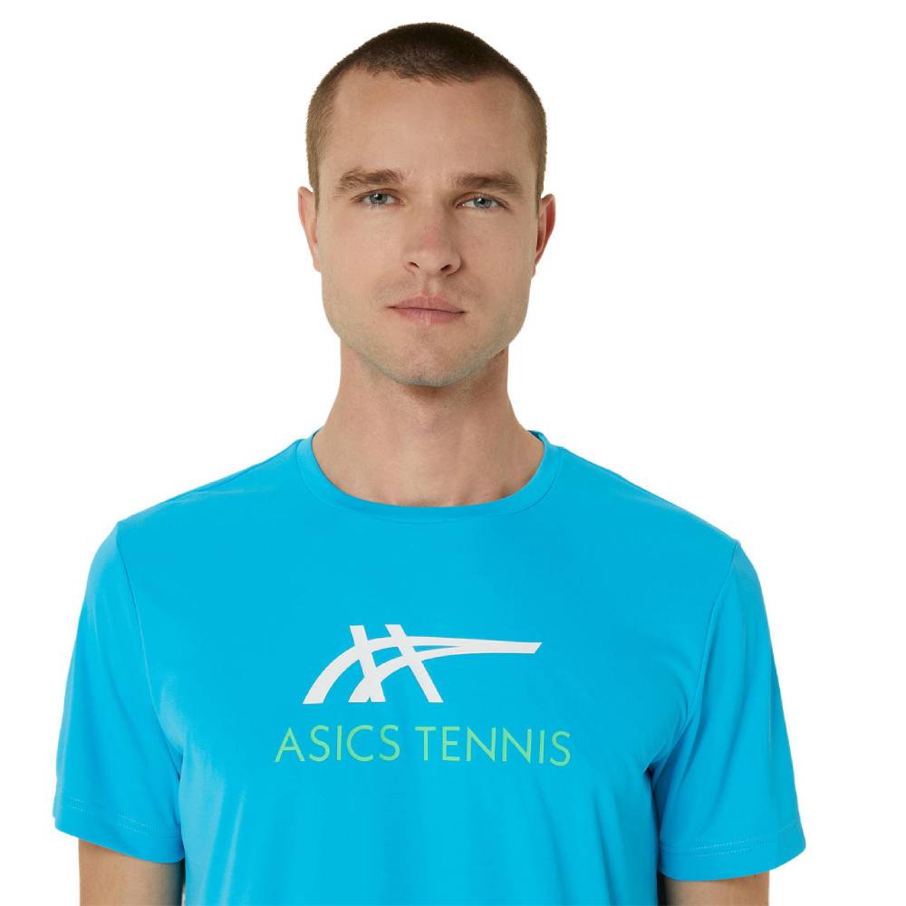 Asics Men's Court Graphic Tee Top (Digital Aqua/Brilliant White)