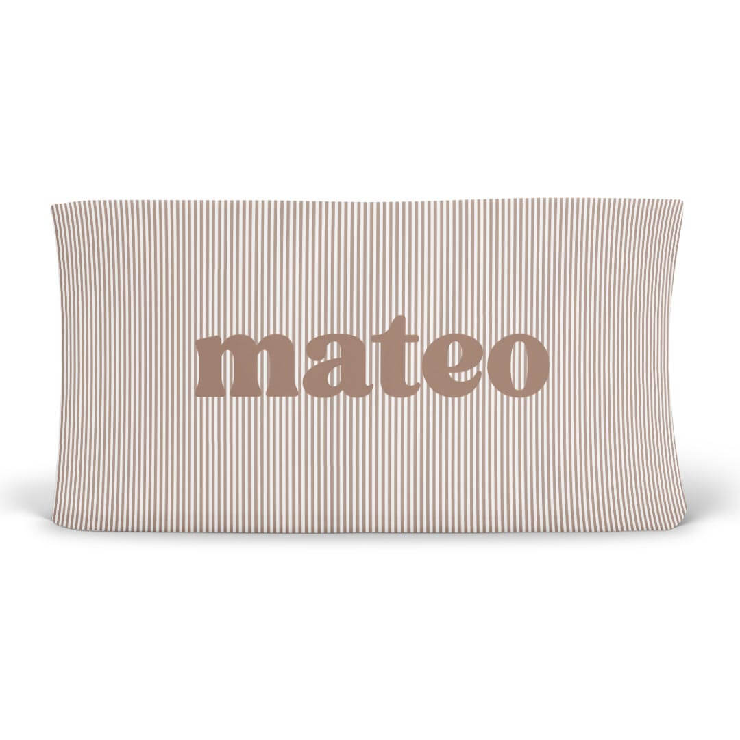  Mocha Stripes Personalized Changing Pad Cover、mySite、layawaytickets