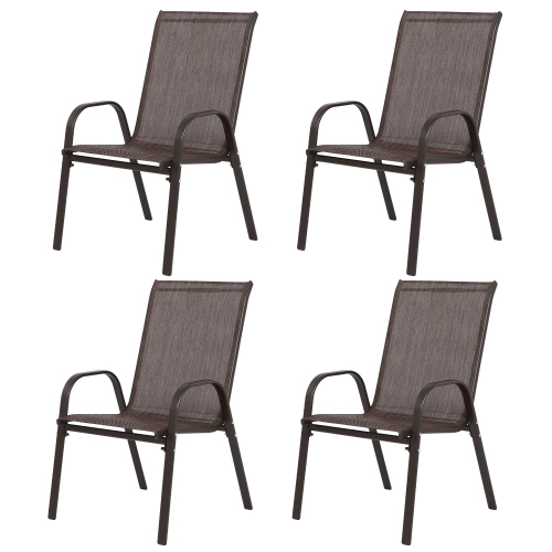 4 Piece Patio Chairs, Outdoor Camping Chairs with Breathable Textilene Fabric, Set of 2 Garden Chairs with Armrest High Backrest for Garden Patio Pool Beach Yard Space Saving ( Brown)、、casual