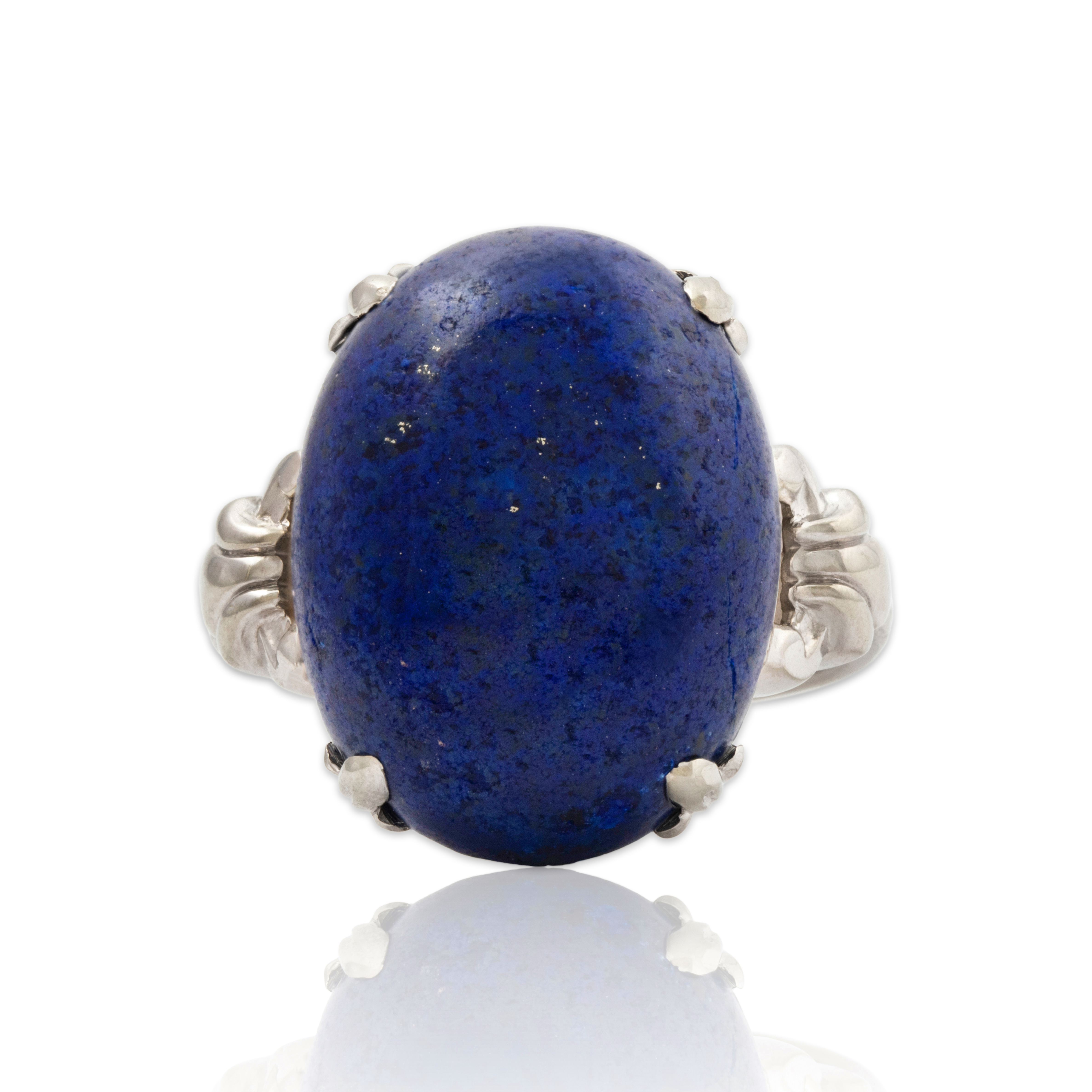 Vintage Large 14k White Gold 12.8ct Lapis Lazuli Cabochon Ring 8.50、mySite、hinf8tx79