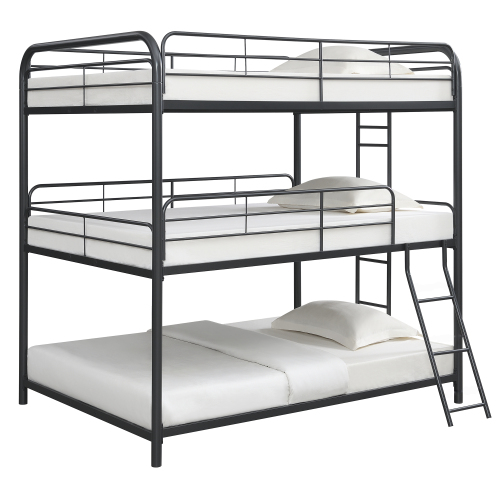 Furniture Triple Bunk Bed, FULL/FULL/FULL, black、、casual