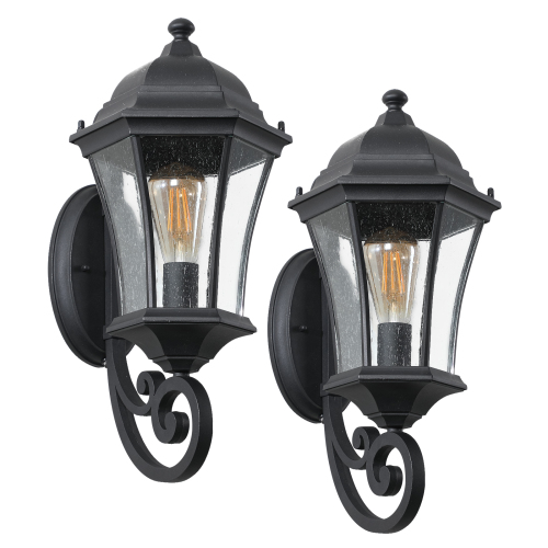 27"(H) 1-Pack Outdoor Wall Lantern with Dusk to Dawn Sensor, Black Weatherrproof Exterior Light Fixture with Clear Bubble Glass, Vintage Wall Sconce for Porch, Patio, Entryway, and Garage (No Bulb)、、eastwooduniform