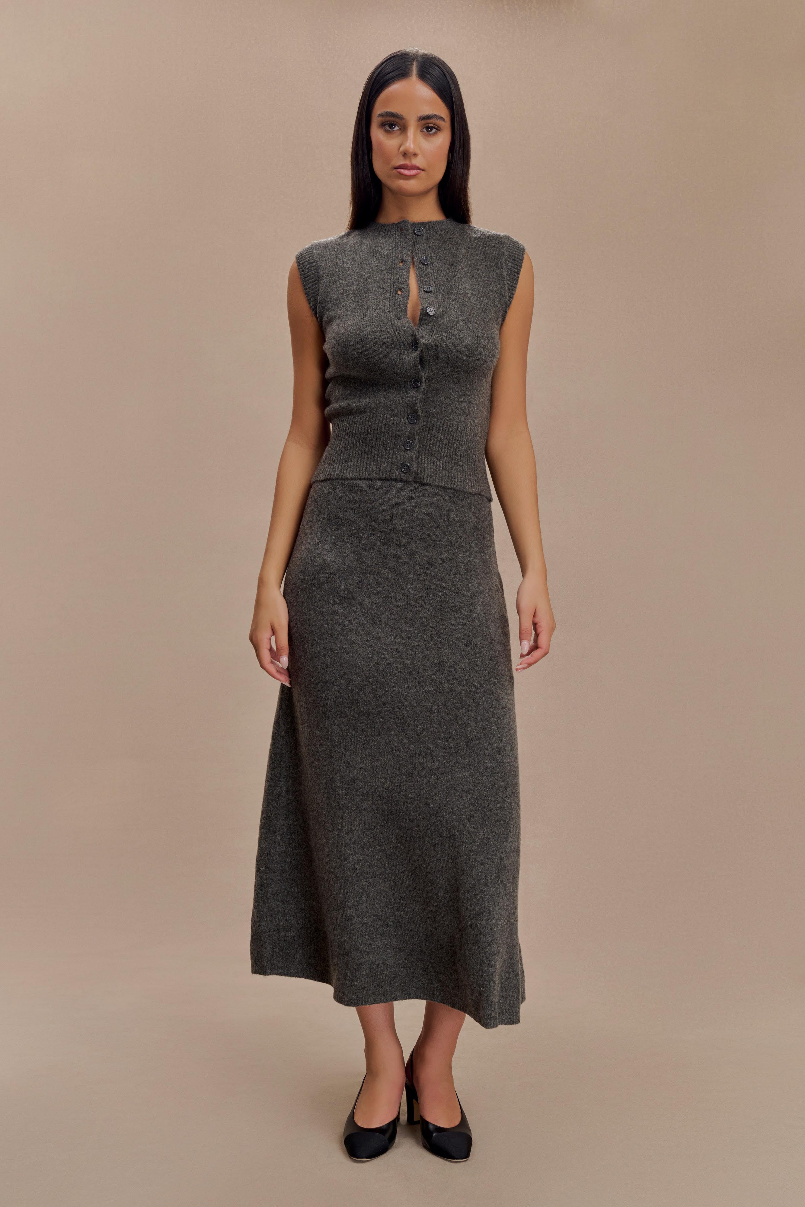 Vivica Knit Maxi Skirt - Charcoal Marle、mySite、solidvoid