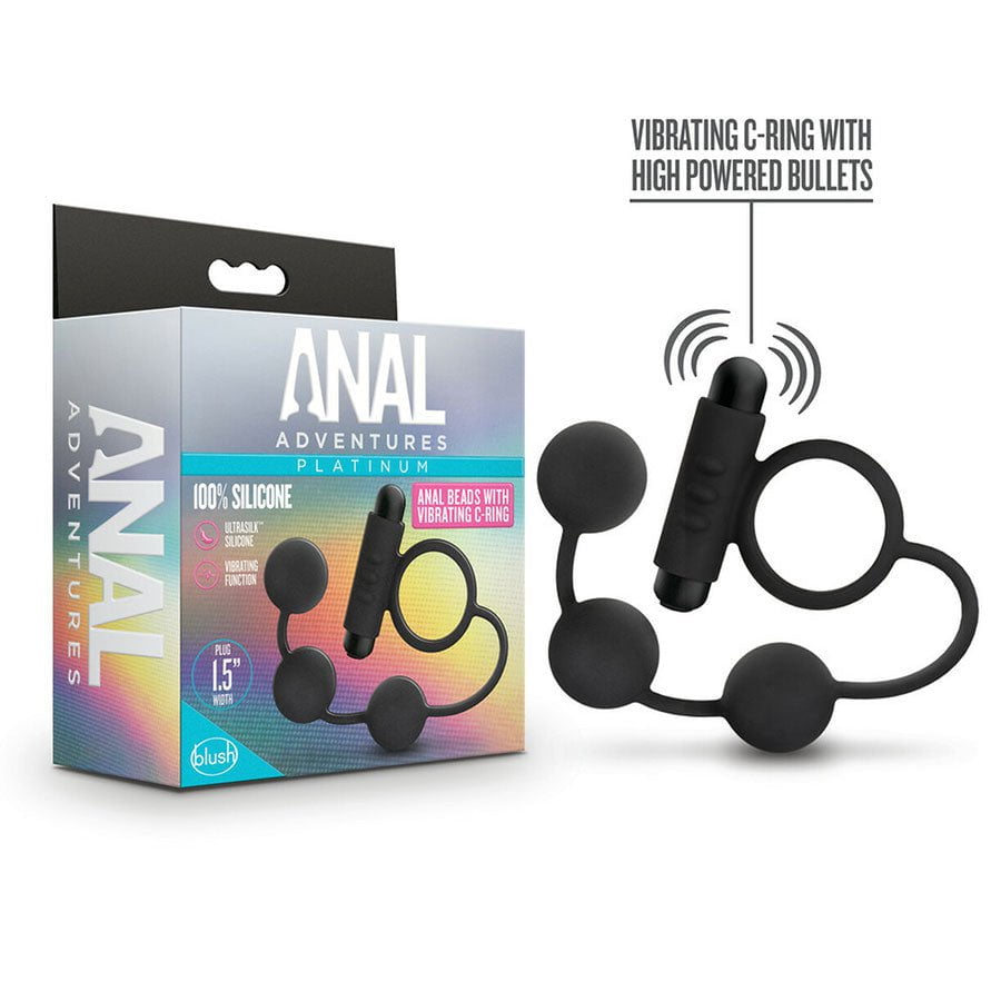 Anal Adventures Platinum Silicone Anal Beads with Vibrating Cock Ring by Blush Novelties、mySite、bottomscart