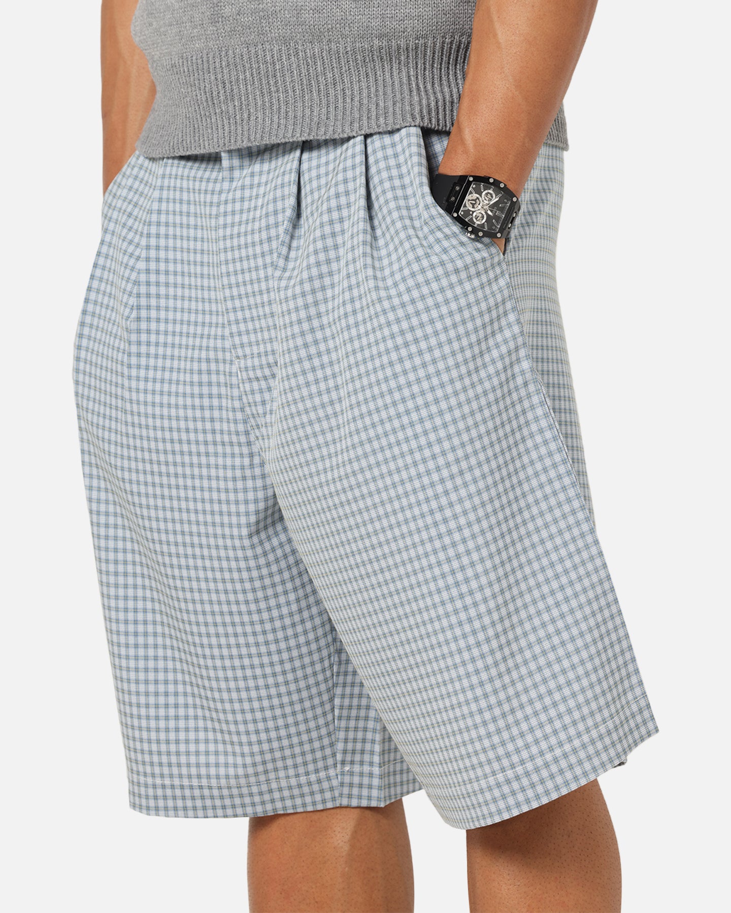 XXIII Baggy Pleated Shorts Blue Check、mySite、zt4zffjzw